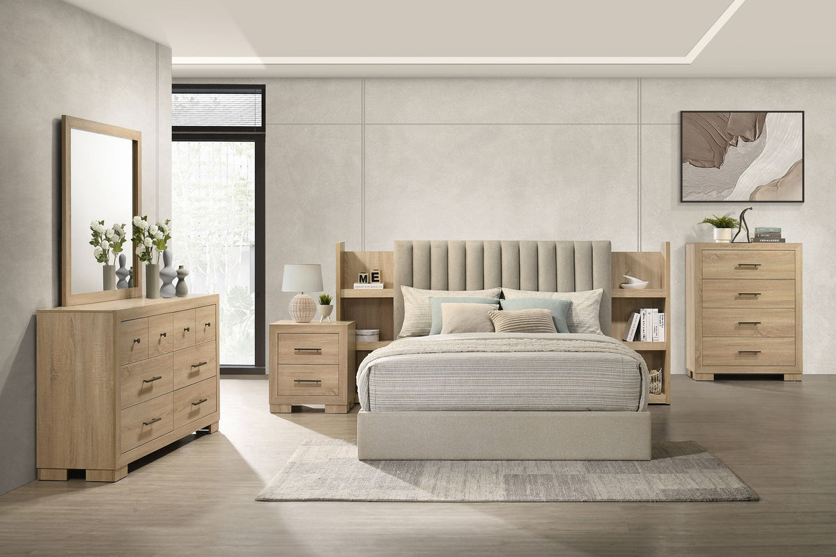 Arielle 5-Piece Upholstered Bedroom Set Light Oak