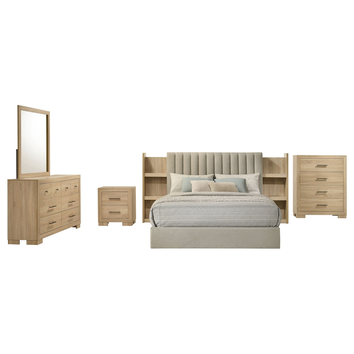 Arielle 5-Piece Upholstered Bedroom Set Light Oak