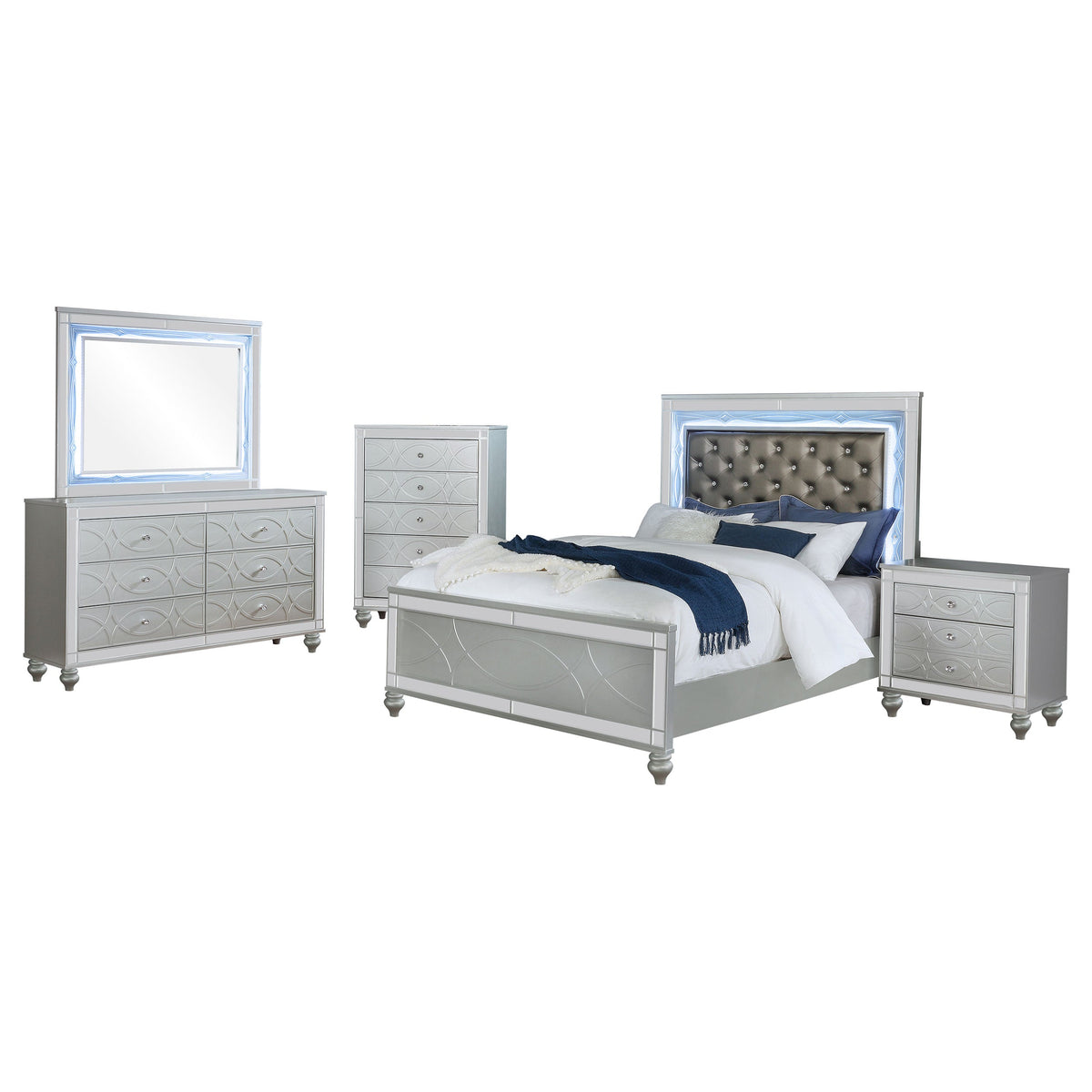 Gunnison 5-piece Bedroom Set Silver Metallic
