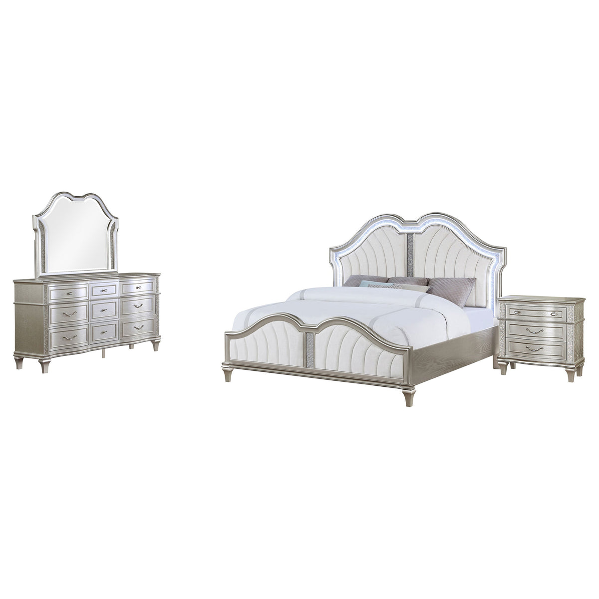 Evangeline 4-piece Bedroom Set Silver Oak