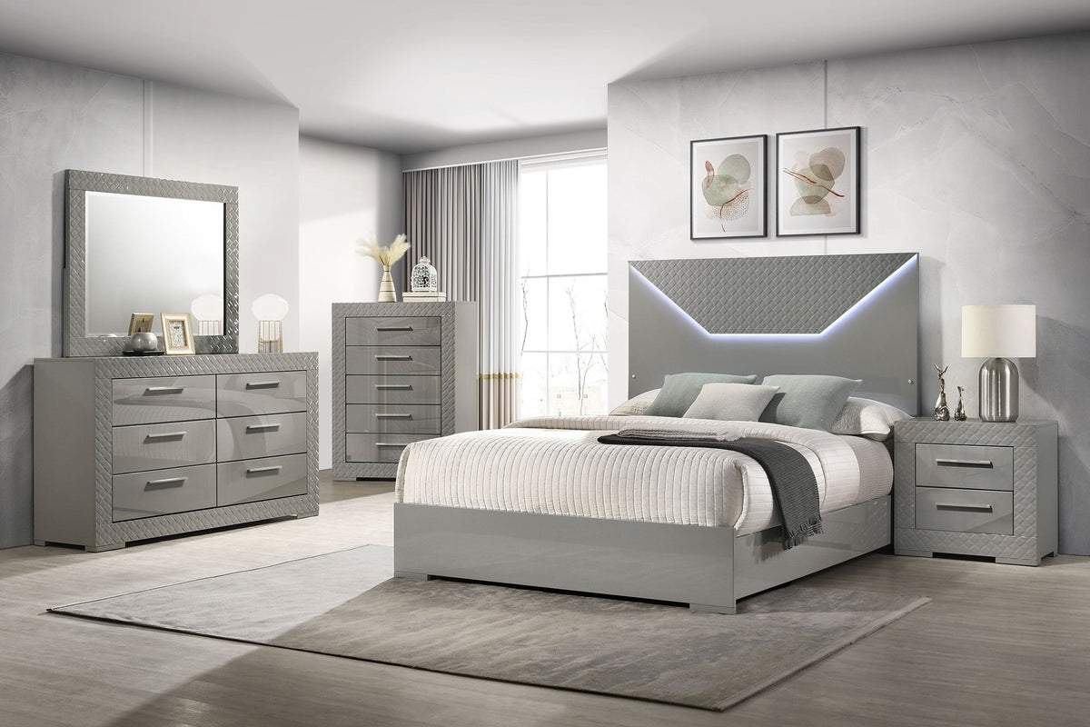 Ives 5-piece Bedroom Set Grey High Gloss