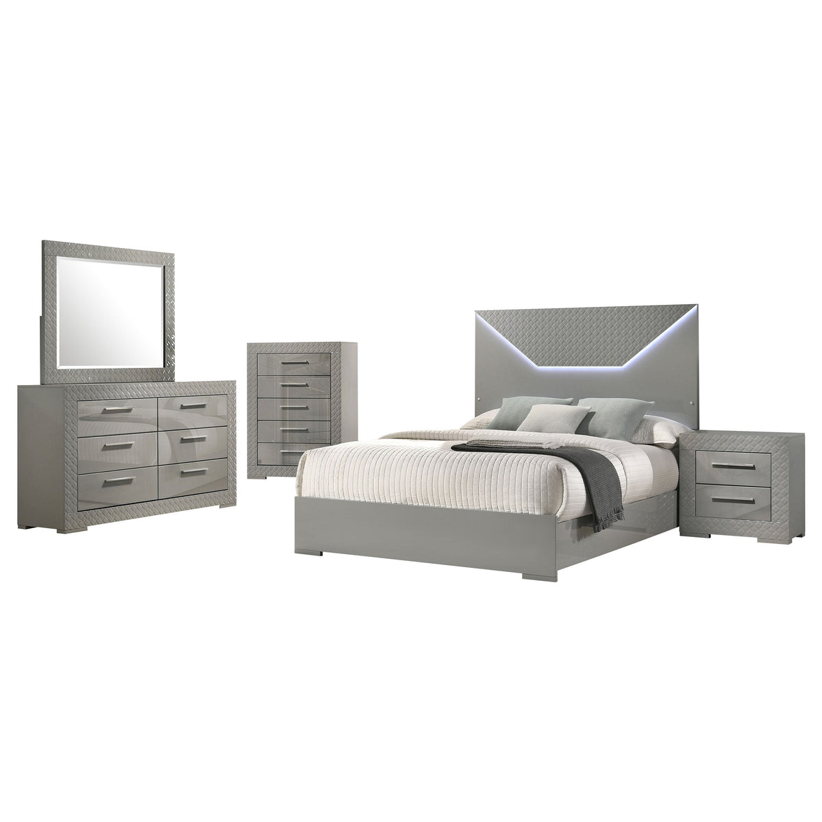 Ives 5-piece Bedroom Set Grey High Gloss