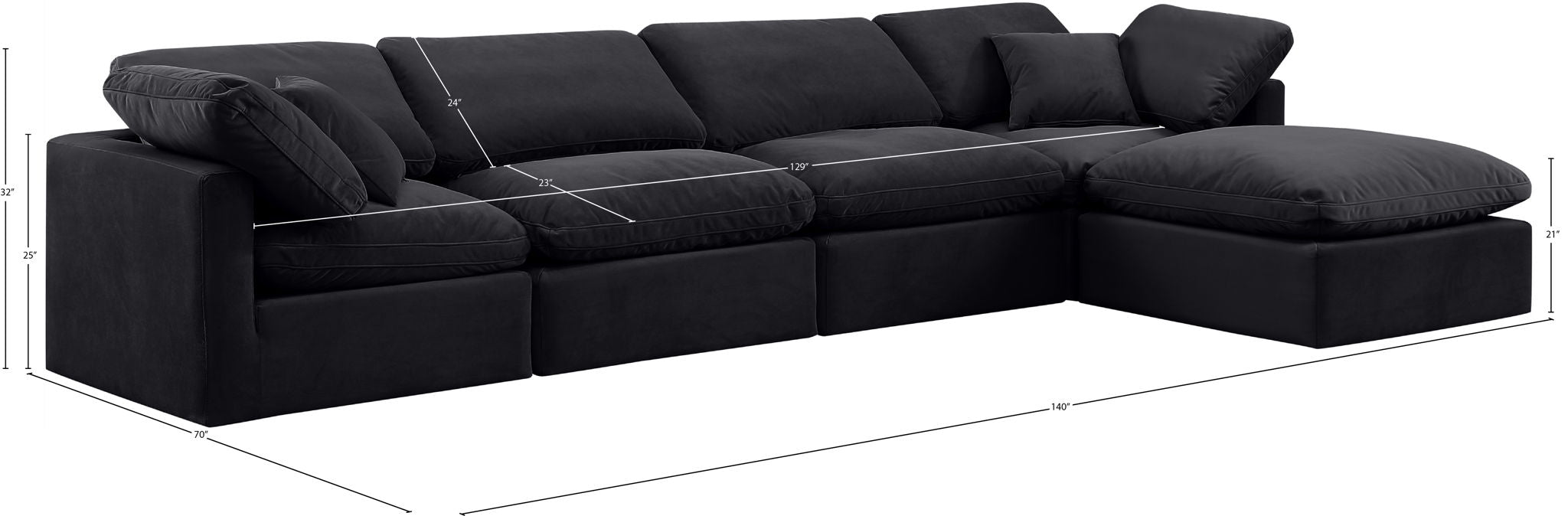 Indulge - Velvet 5 Piece Modular Sectional With Chaise
