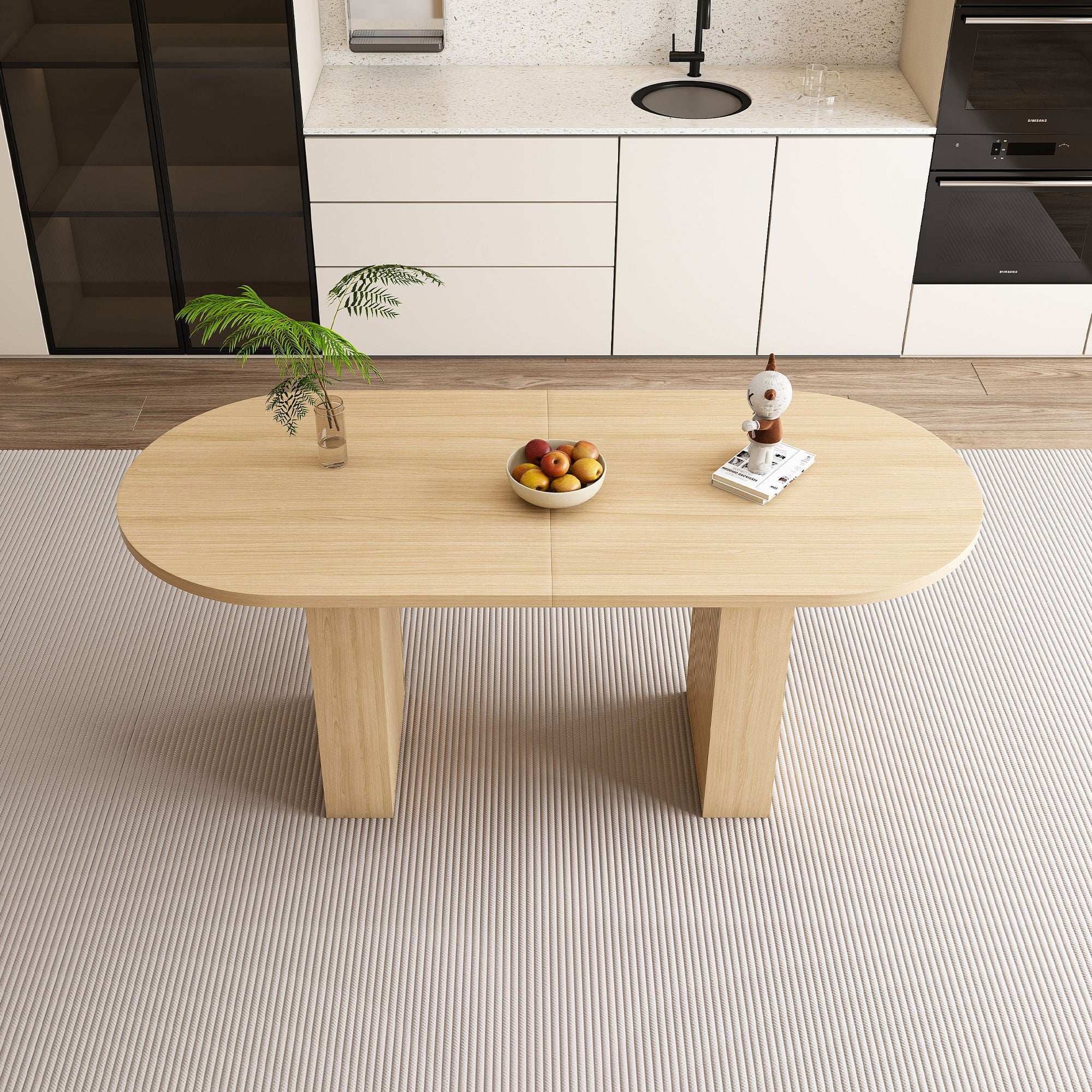 Oval Dining Table With Slim Base - Light Walnut