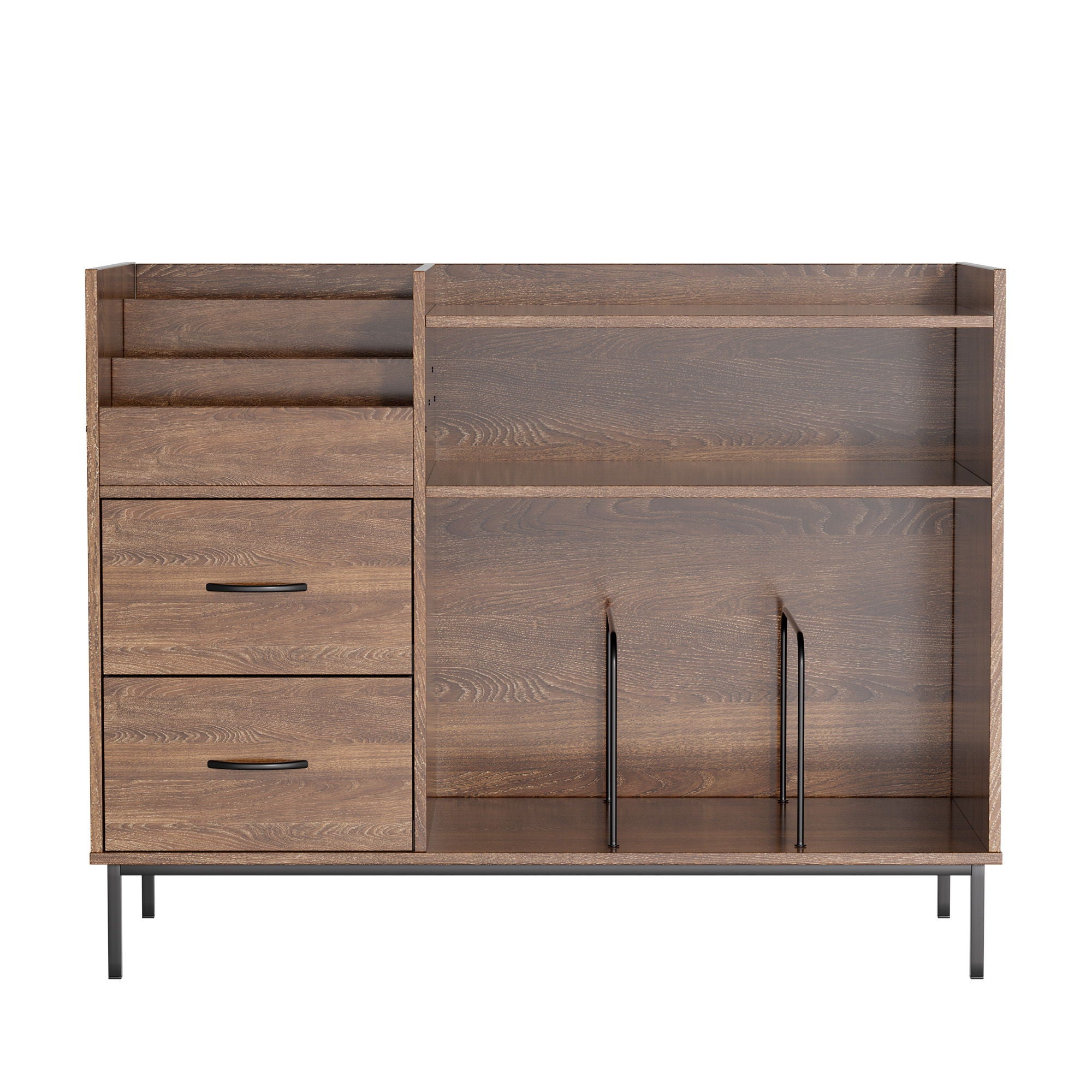 Grain Record Player Stand, Media Console With Speaker Shelf & 2 Drawers