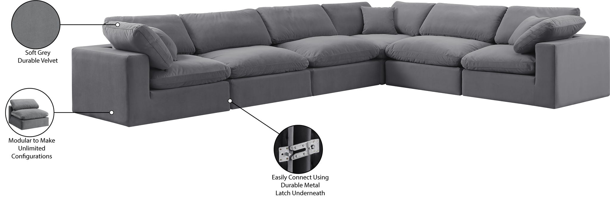 Comfy - 6 Piece Velvet Modular Corner Sectional