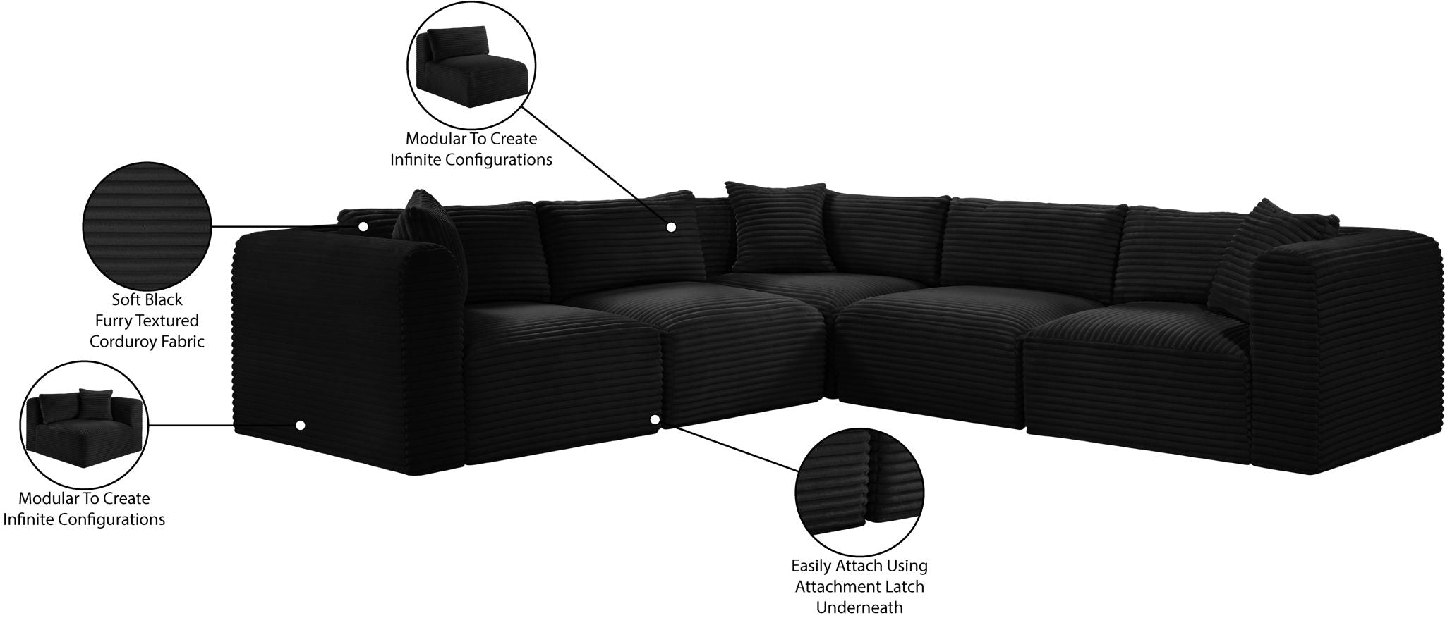 Shaggy - 5 Piece Modular Corner Sectional