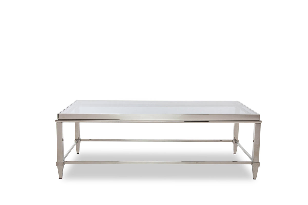 Agar Modern Glass & Stainless Steel Coffee Table