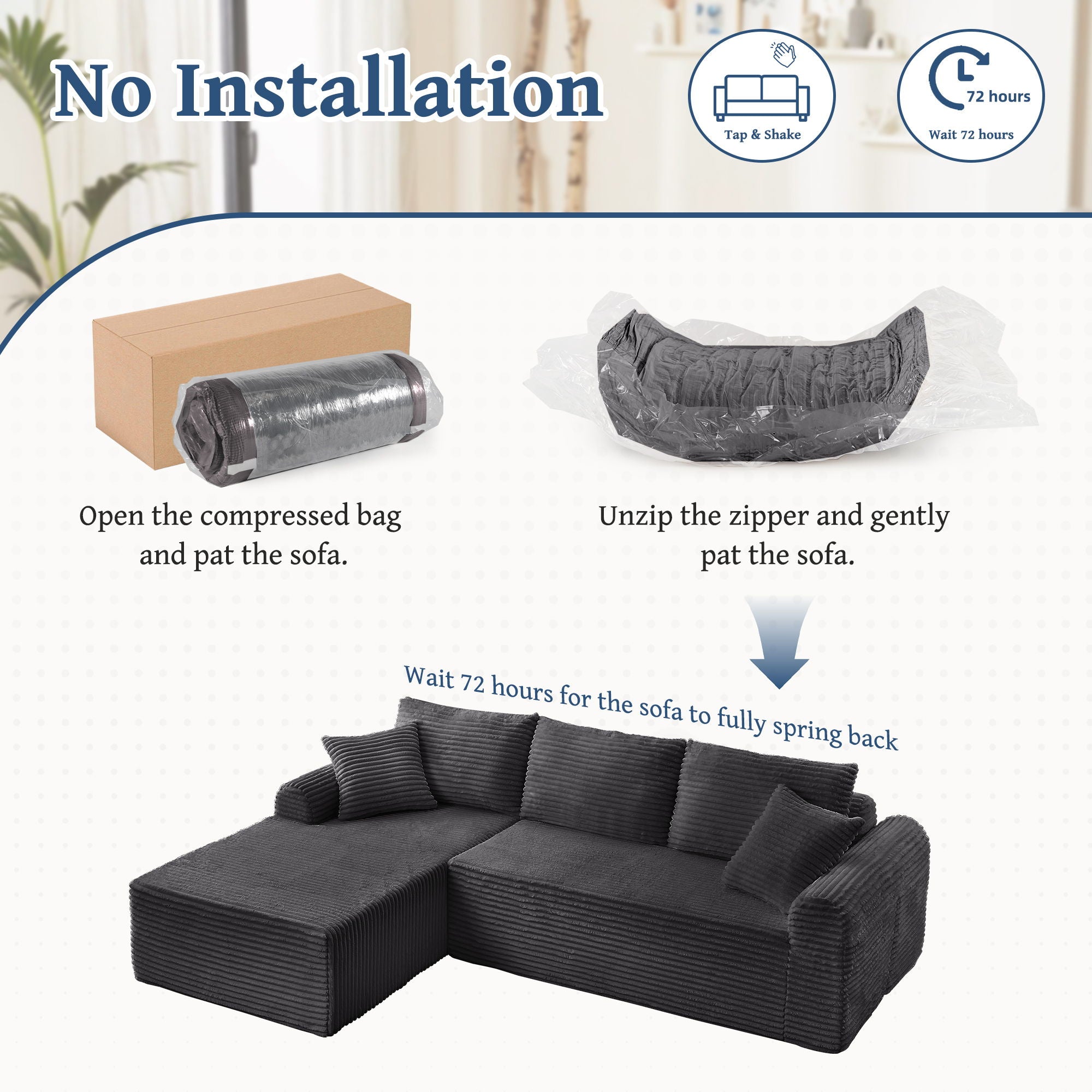 Modular Sectional With Arched Armrests, Includes 3 Back Cushions & 2 Throw Pillows