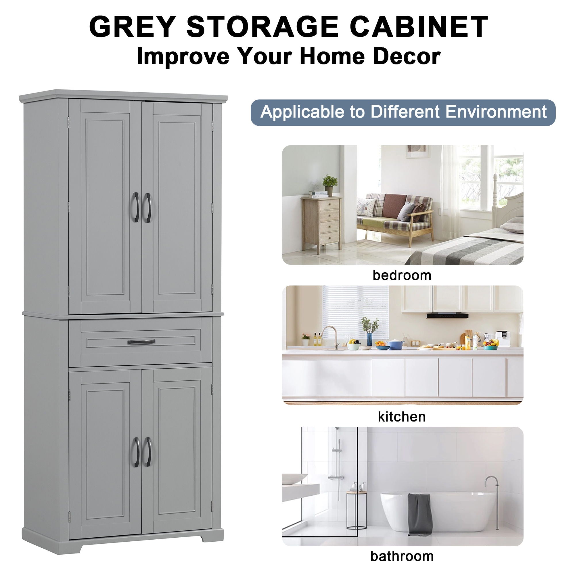 Bathroom Storage Cabinet With Doors And Drawer, Adjustable Shelf