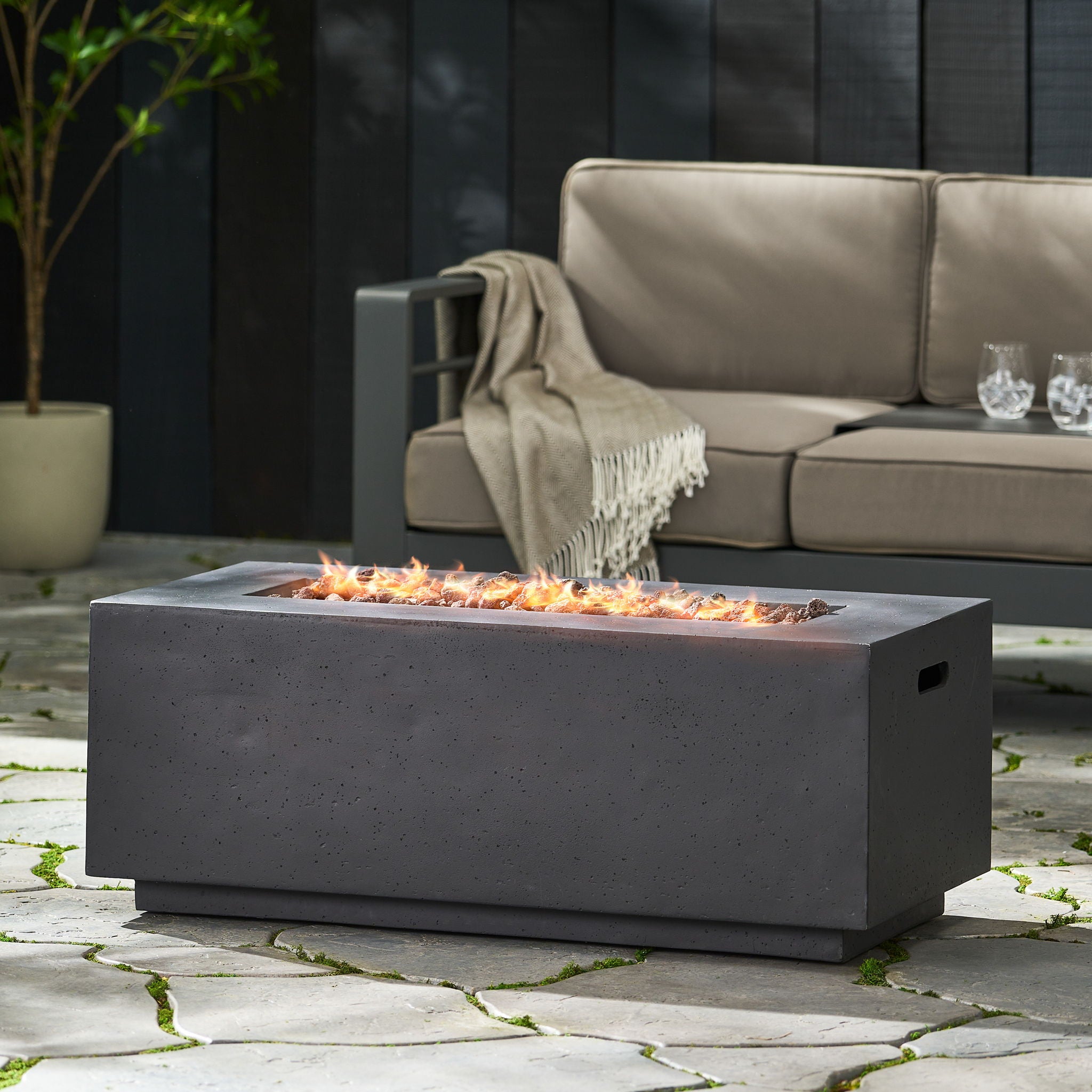 Contemporary Outdoor 40, 000 Btu Propane Fire Pit - Dark Gray