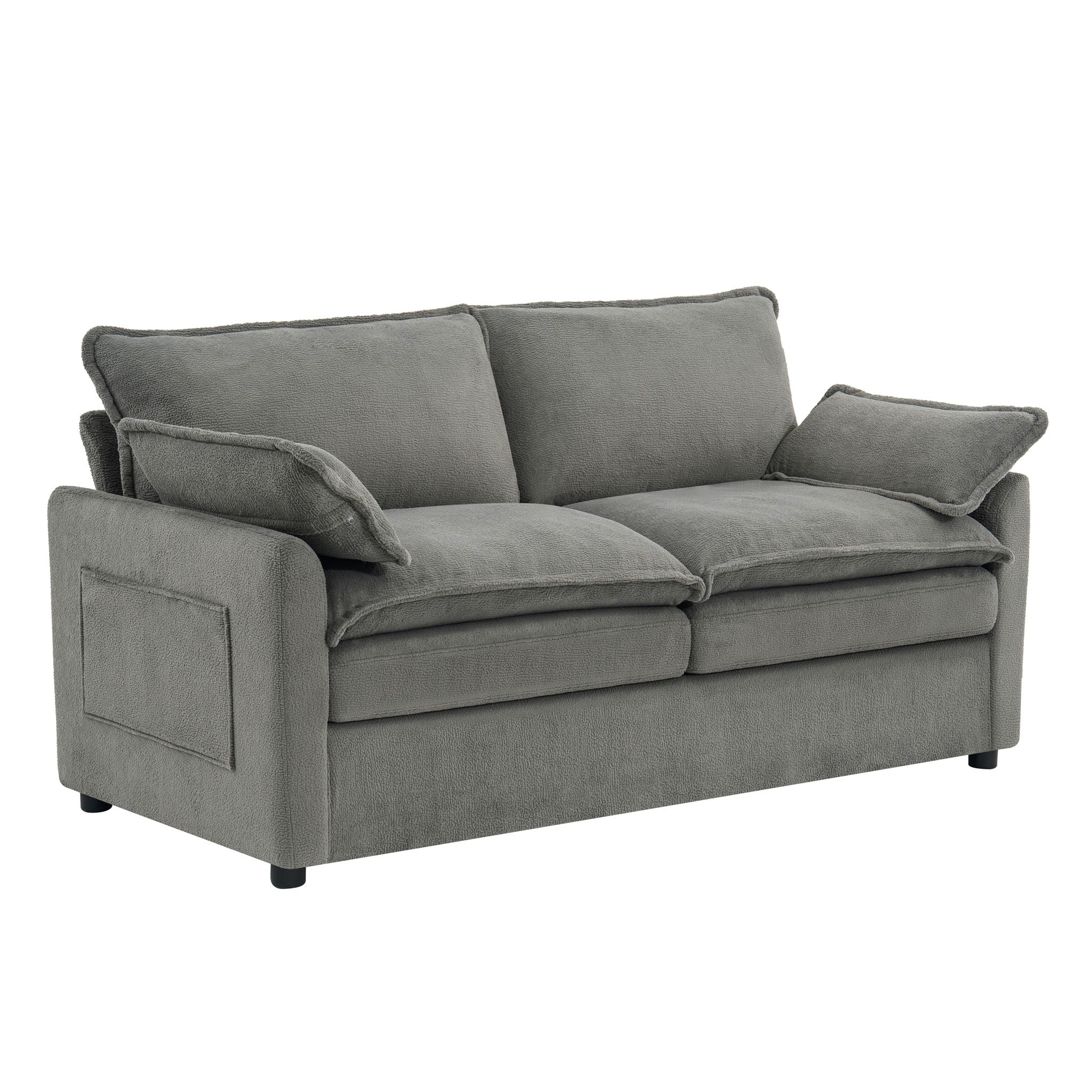 Modern Loveseat Sofa, Upholstered Couch With Side Storage Pockets