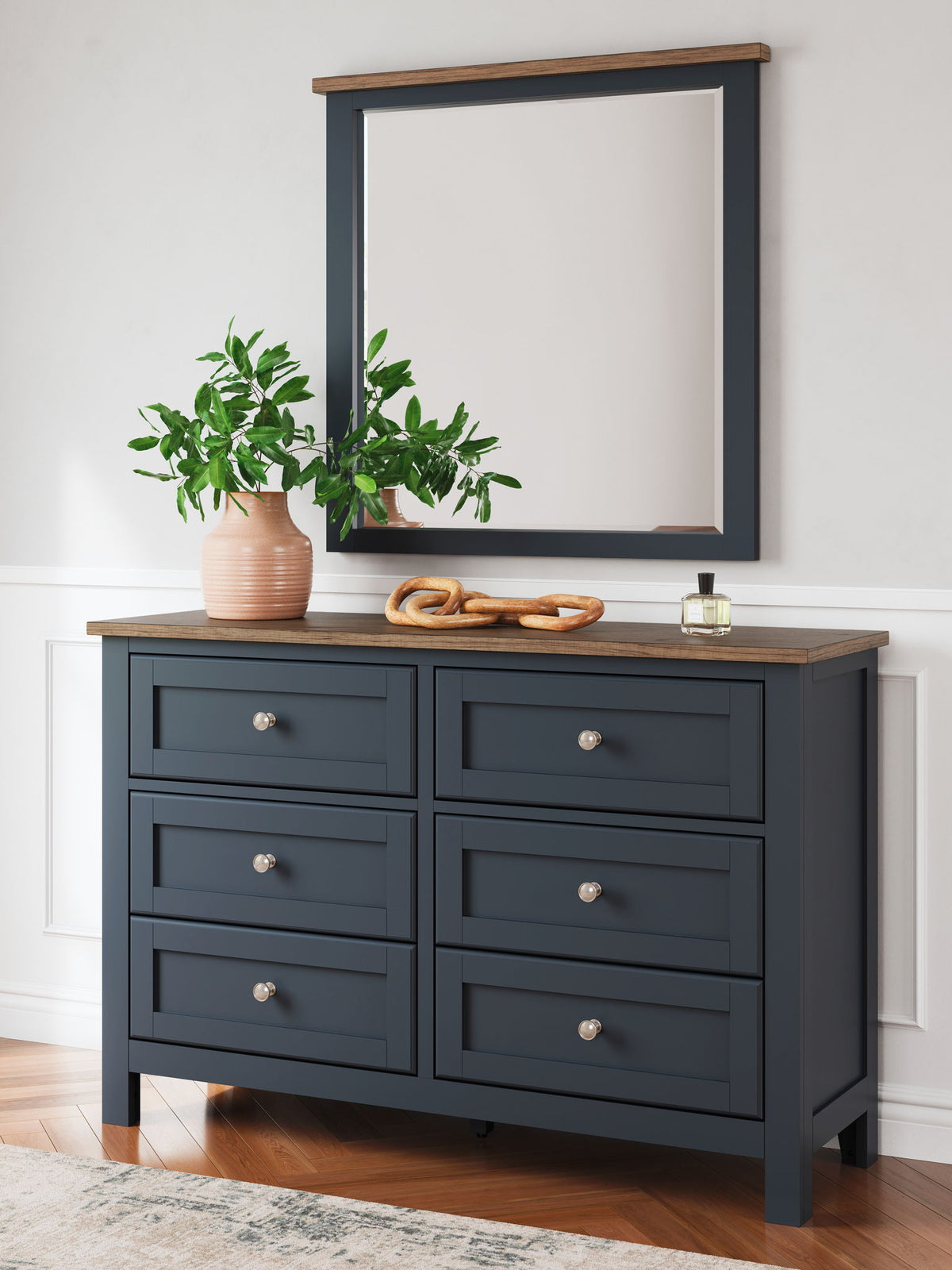 Landocken - Dresser and Mirror - Brown / Blue