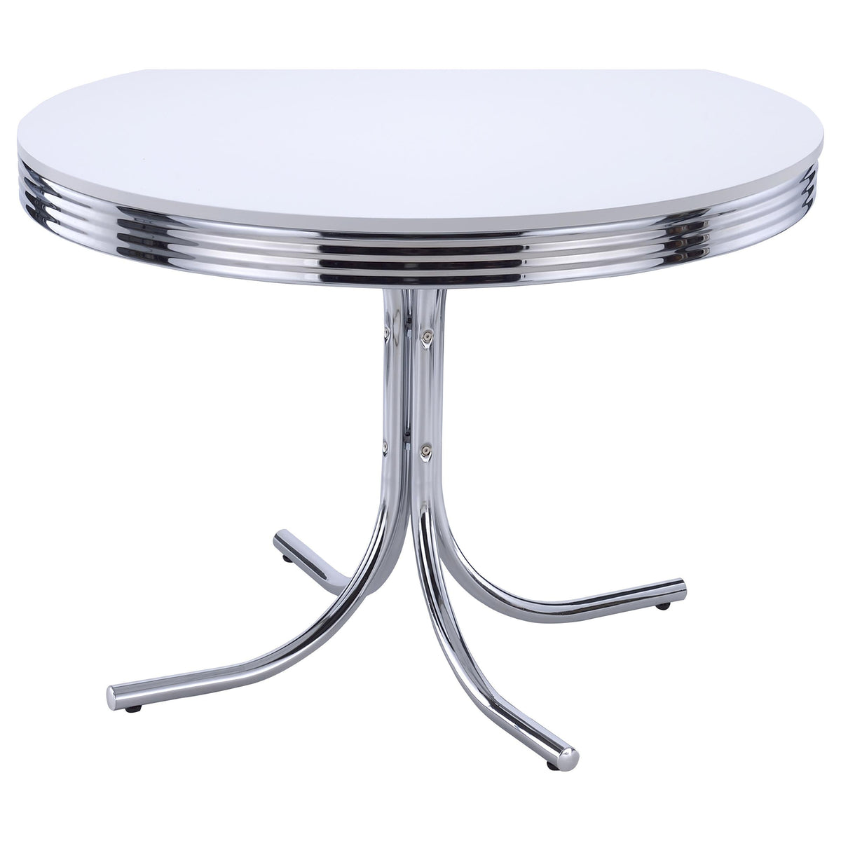 Retro Round 42-inch Wood Top Dining Table White and Chrome