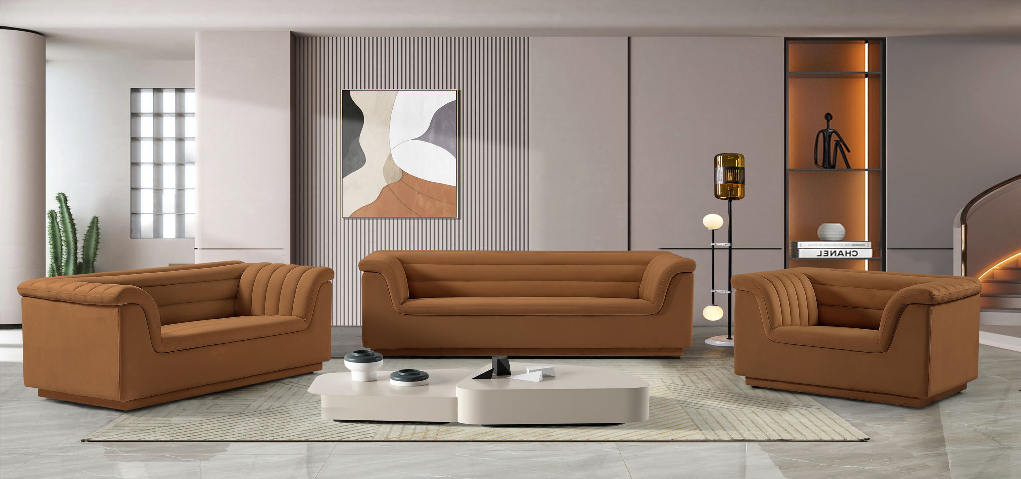 Cascade - Velvet Loveseat - Saddle