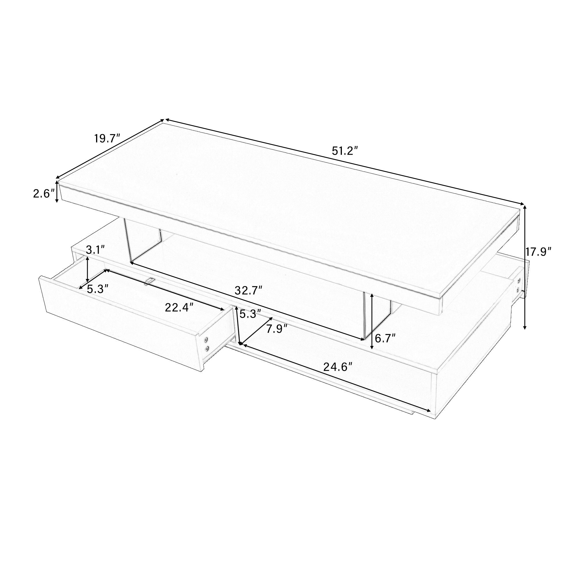 LED Coffee Table With Storage, Modern Center Table With 2 Drawers And Display Shelves, Accent Furniture With LED Lights For Living Room - White