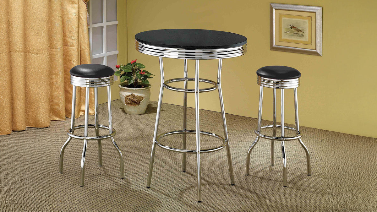 Retro 3-piece Round 1950s Bistro Pub Bar Table Set Black
