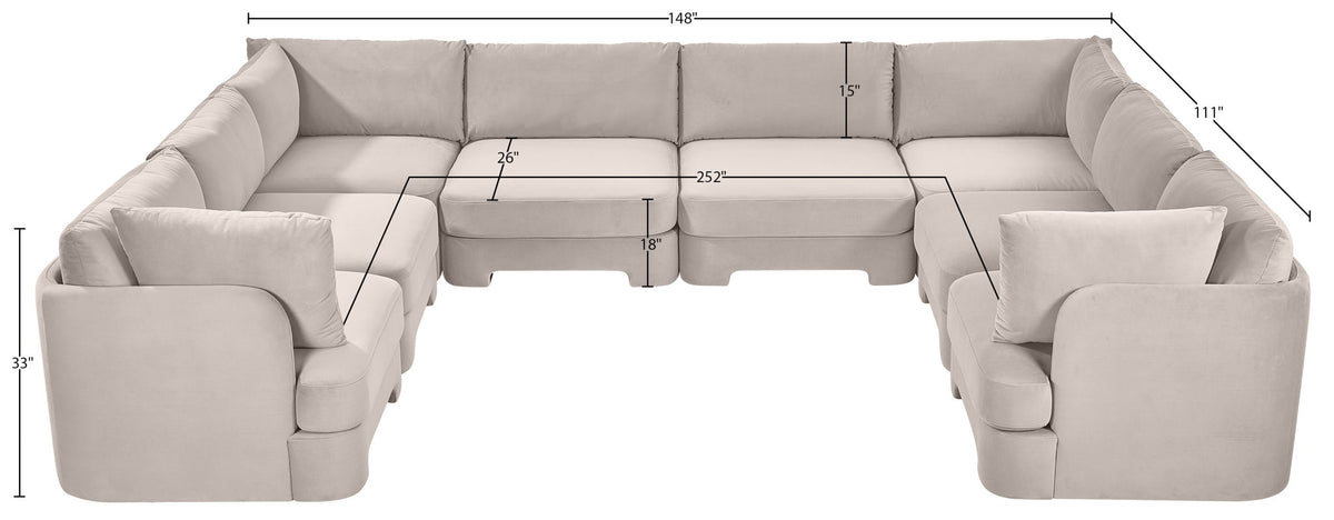 Hammond - Velvet Performance Fabric Upholstered 8 Piece U-Shaped Sectional