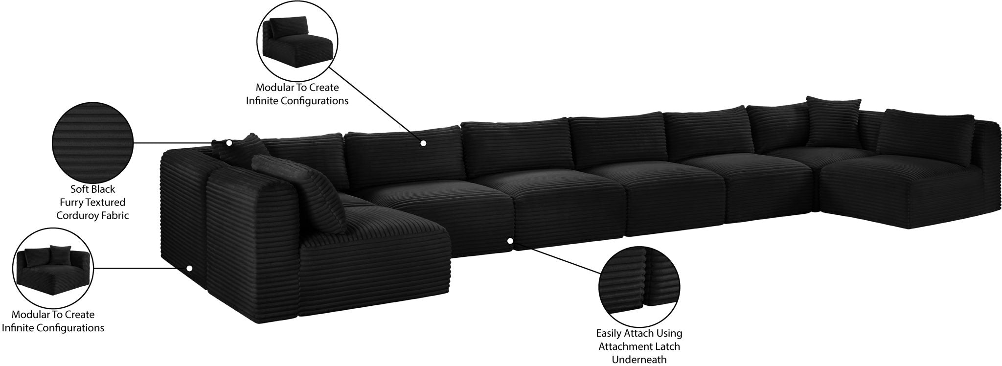 Shaggy - 8 Piece Modular U-Shaped Armless Sectional