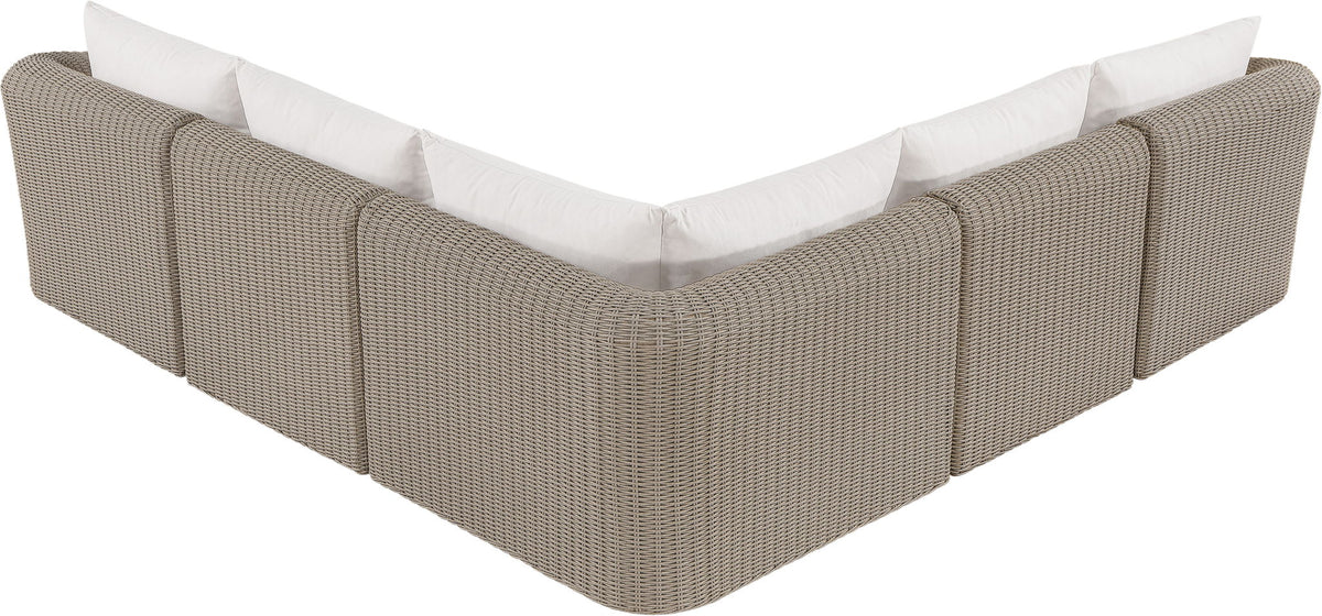Seacrest - 123.25" Olefin Water Resistant Fabric And Wicker 5 Piece Outdoor Patio Modular Sectional