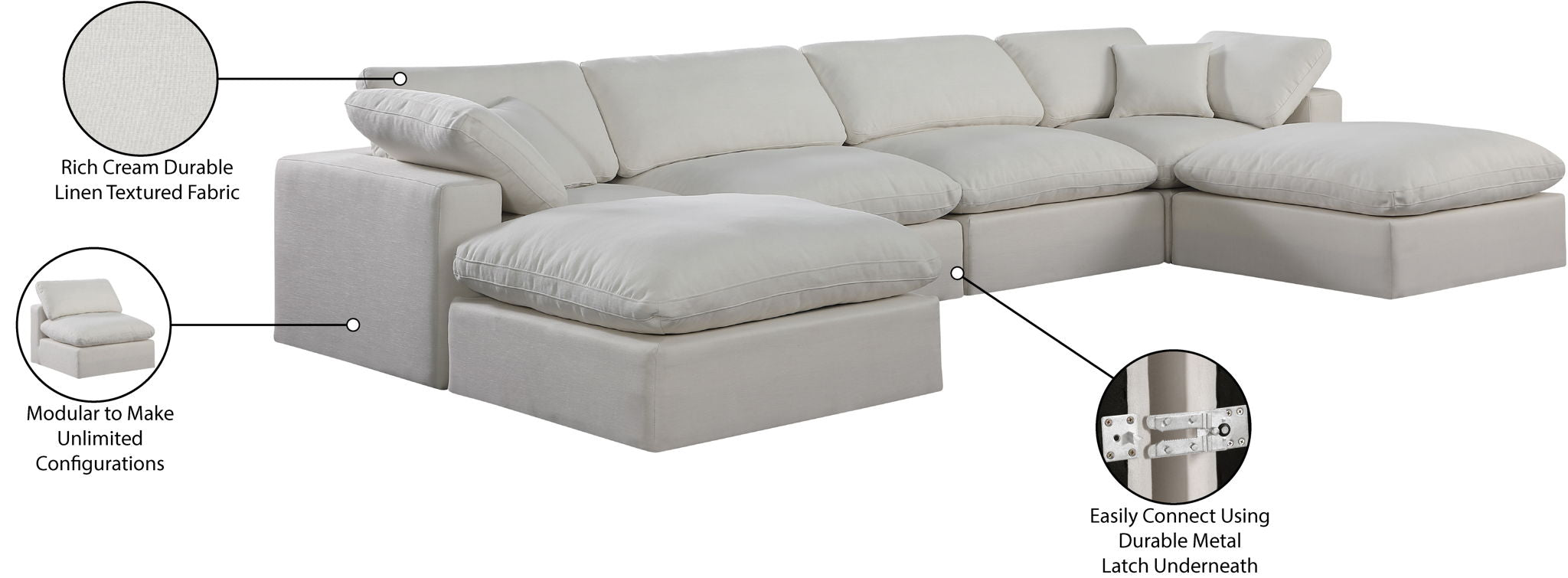 Comfy - 6 Piece Linen Modular Double Chaise Sectional