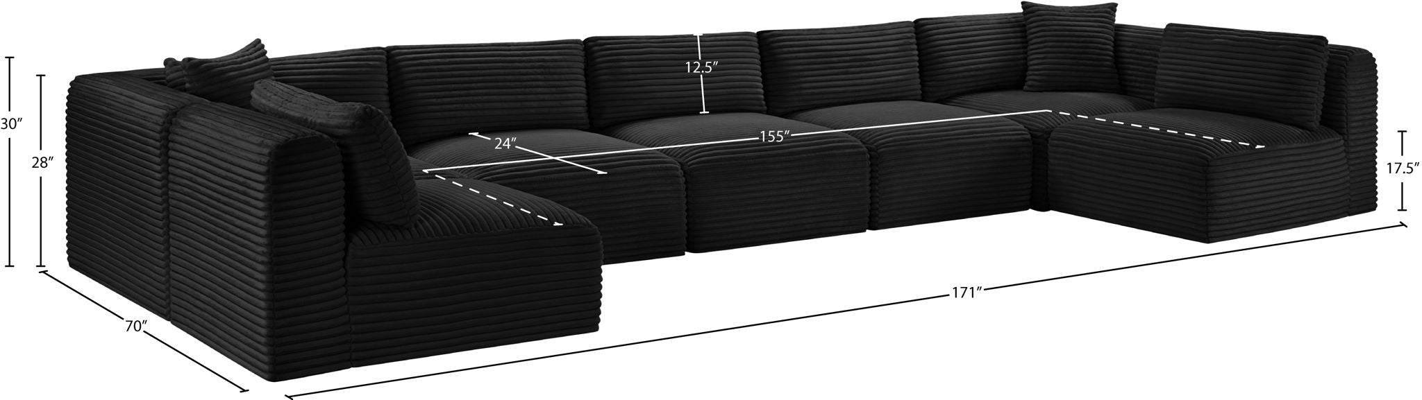 Shaggy - 7 Piece Modular U-Shaped Armless Sectional