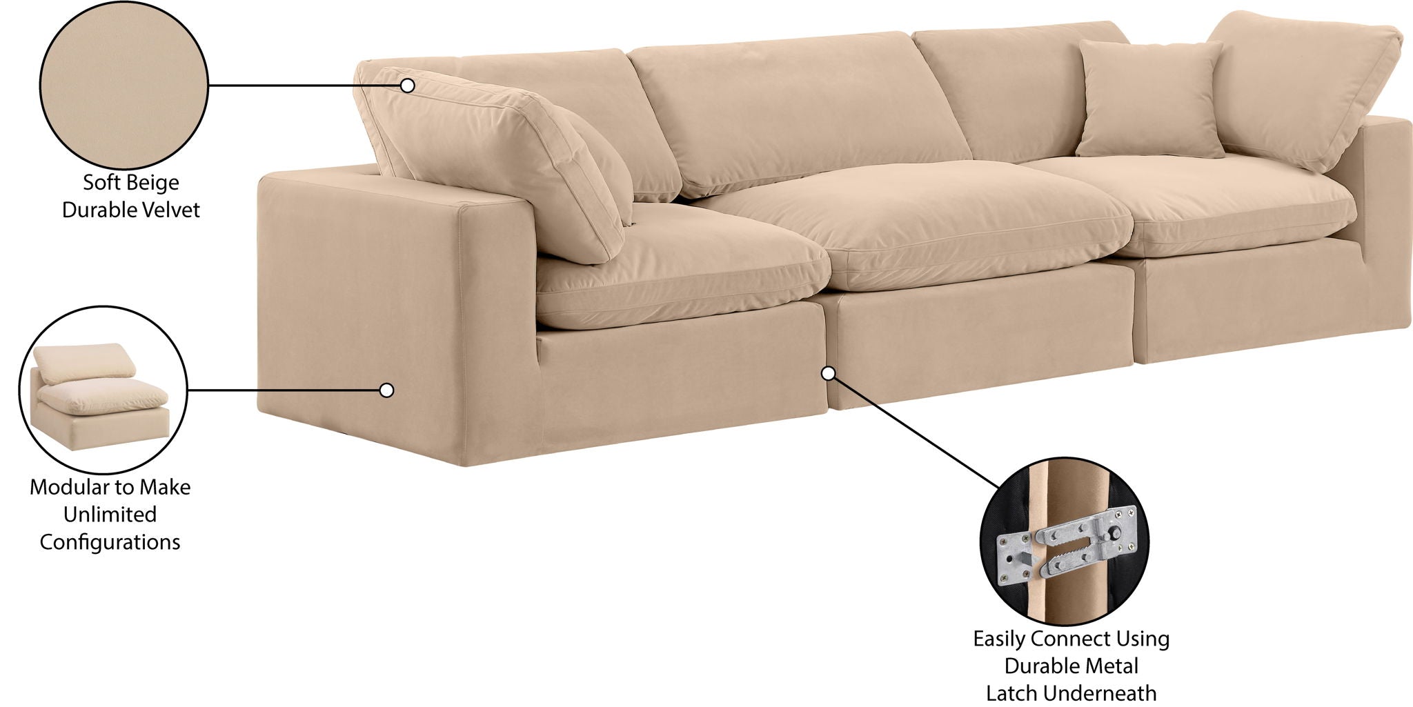 Comfy - Velvet Modular Sofa 3 Seats