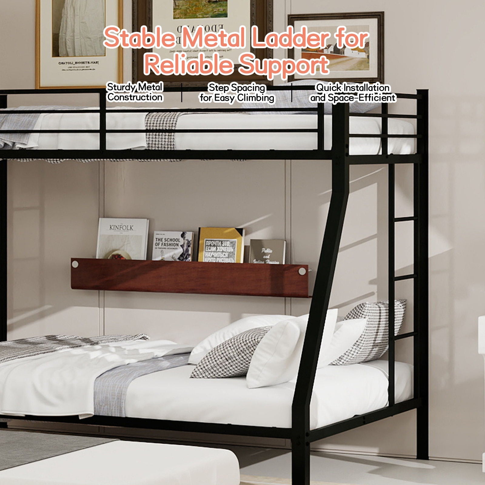Bunk Bed For Kids, Convertible Frame With Ladders & Guardrail