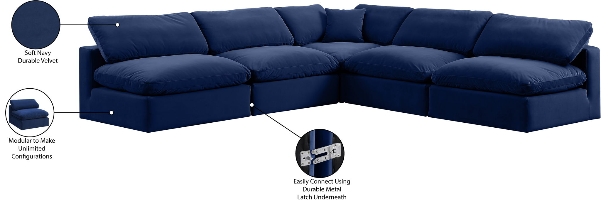 Comfy - 5 Piece Velvet Modular Corner Armless Sectional