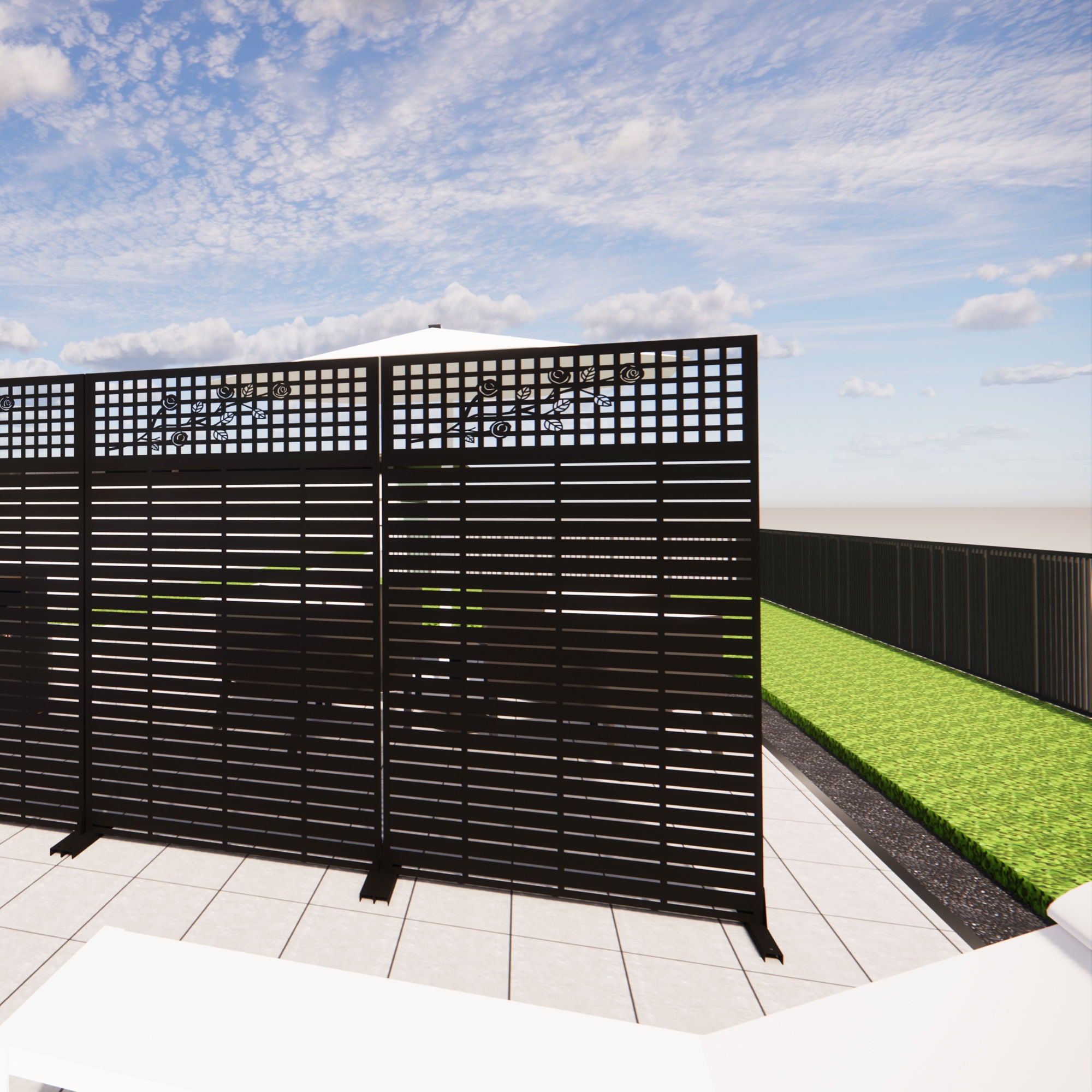 Outdoor / Indoor Divider With Freestanding Decorative Privacy Screen - Black