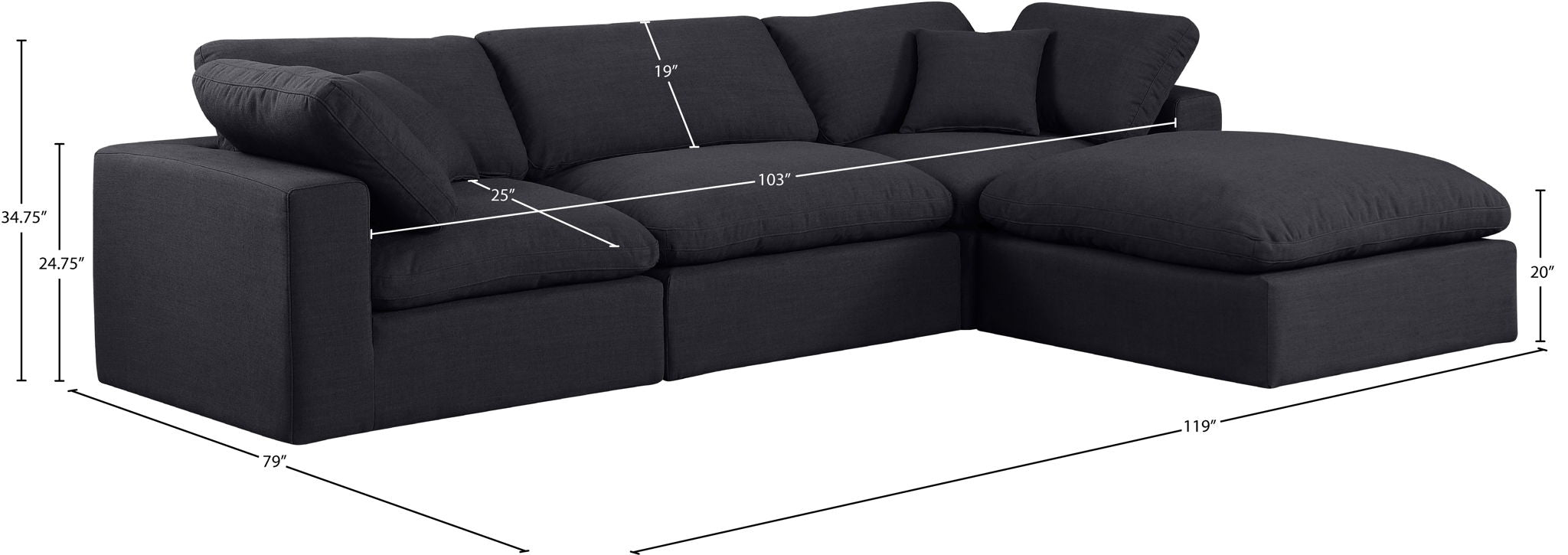 Comfy - 4 Piece Linen Fabric Modular Sectional With Chaise