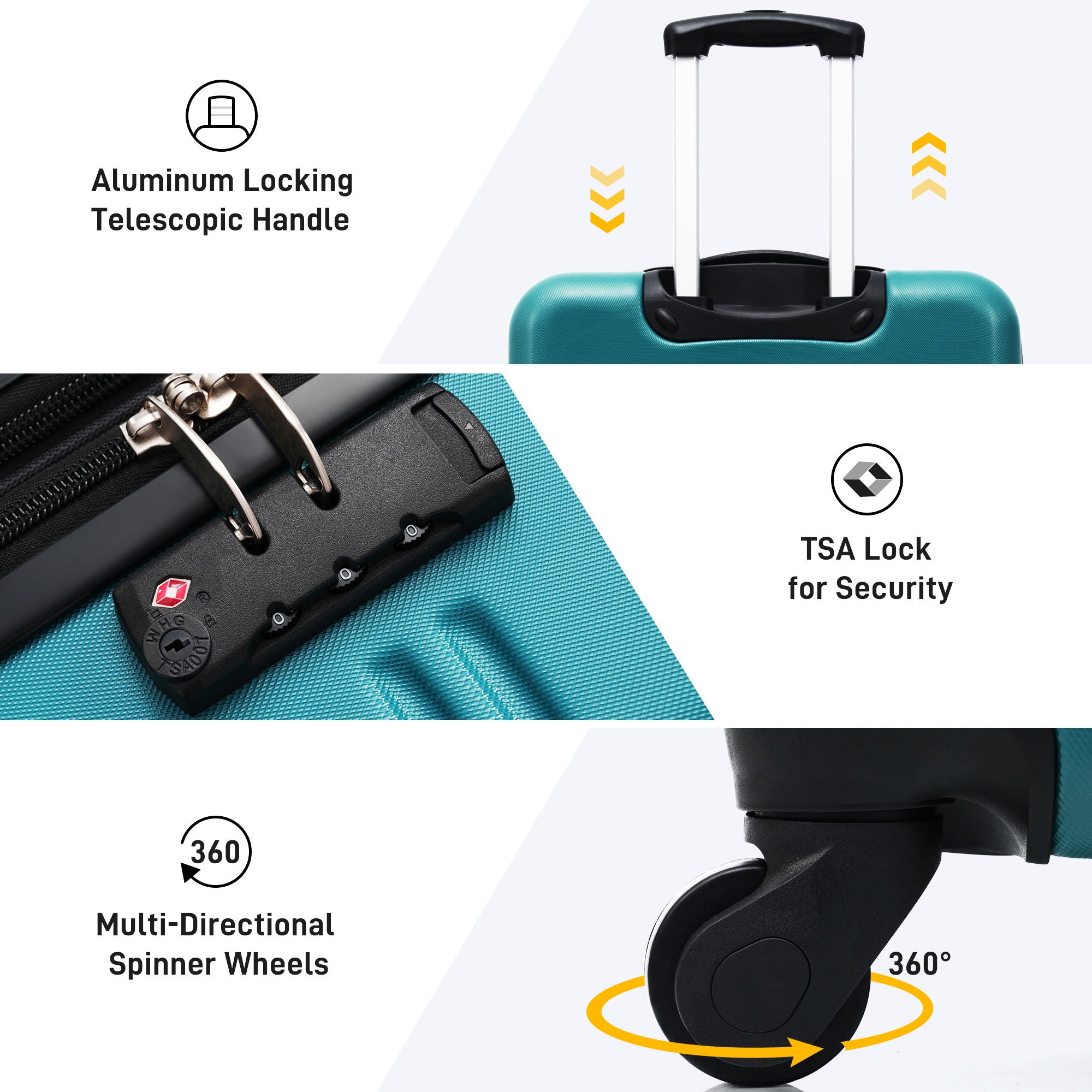 3 Piece Luggage Set Hardside Spinner Suitcase With TSA Lock