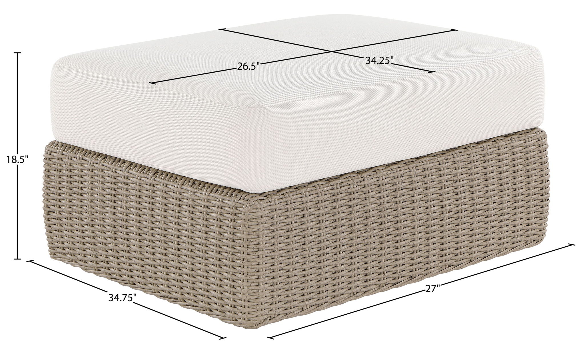 Seacrest - Olefin Water Resistant Fabric And Wicker Outdoor Patio Ottoman/Coffee Table
