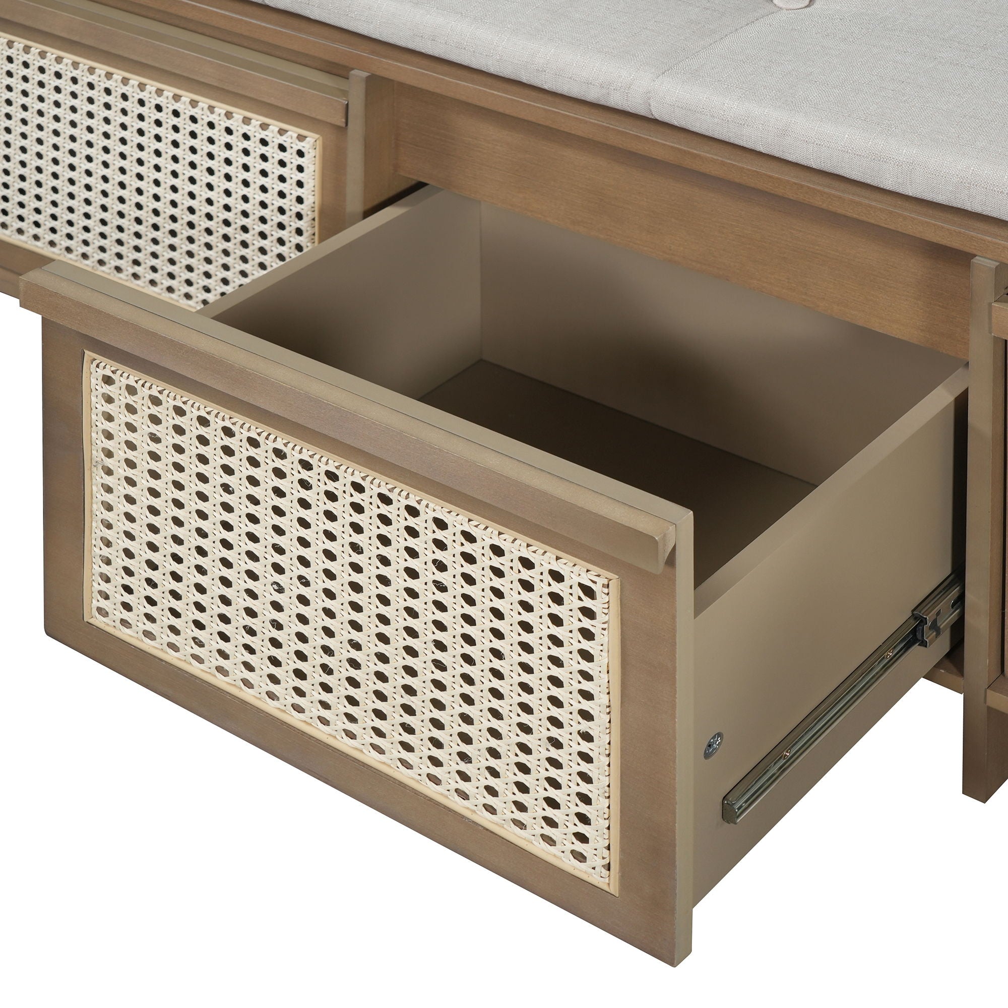 Entryway Shoe Bench With Drawers & Button Tufted Cushion