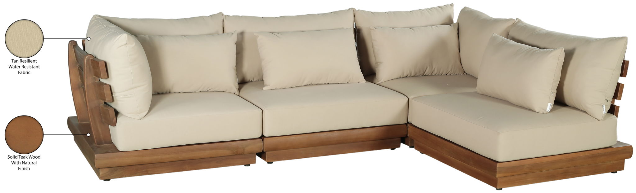 Mirella - 4 Piece Water Resistant Fabric Outdoor Patio Modular Sectional
