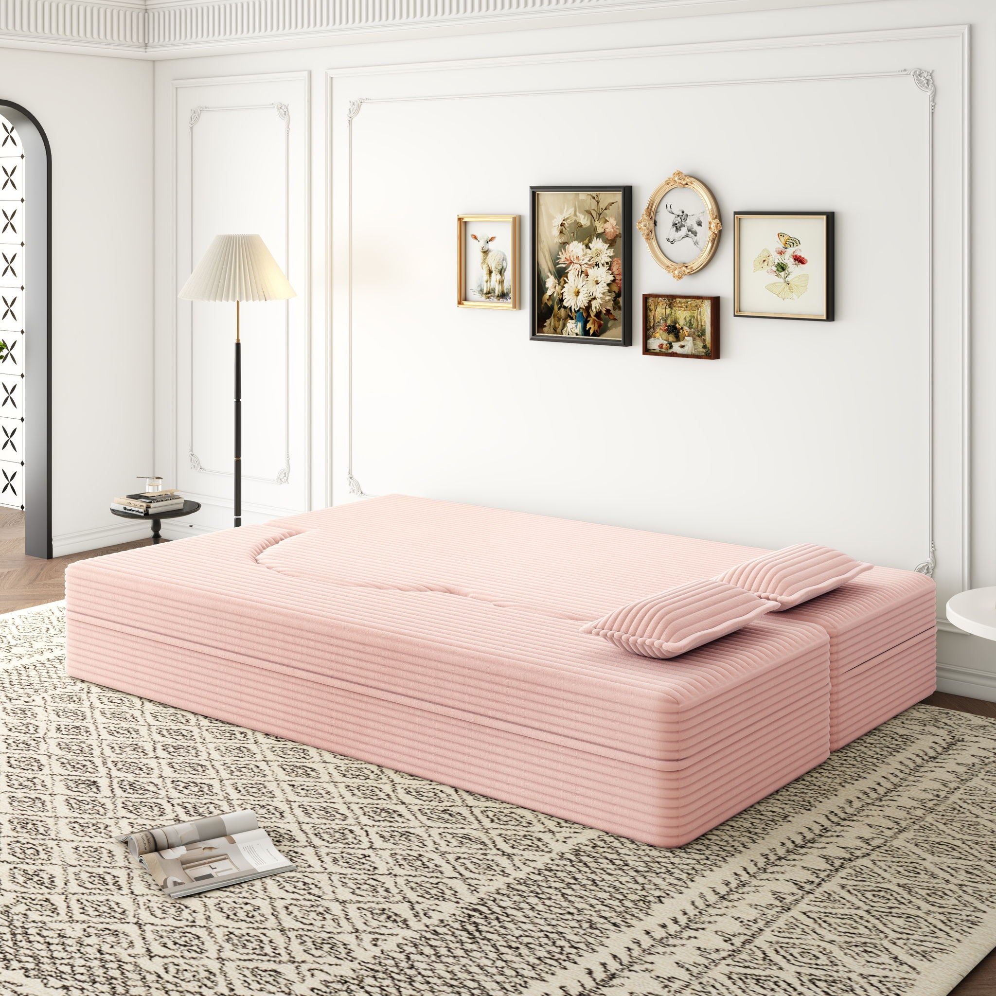 Convertible Foam-Filled Sleeper Sofa Bed With 2 Pillows