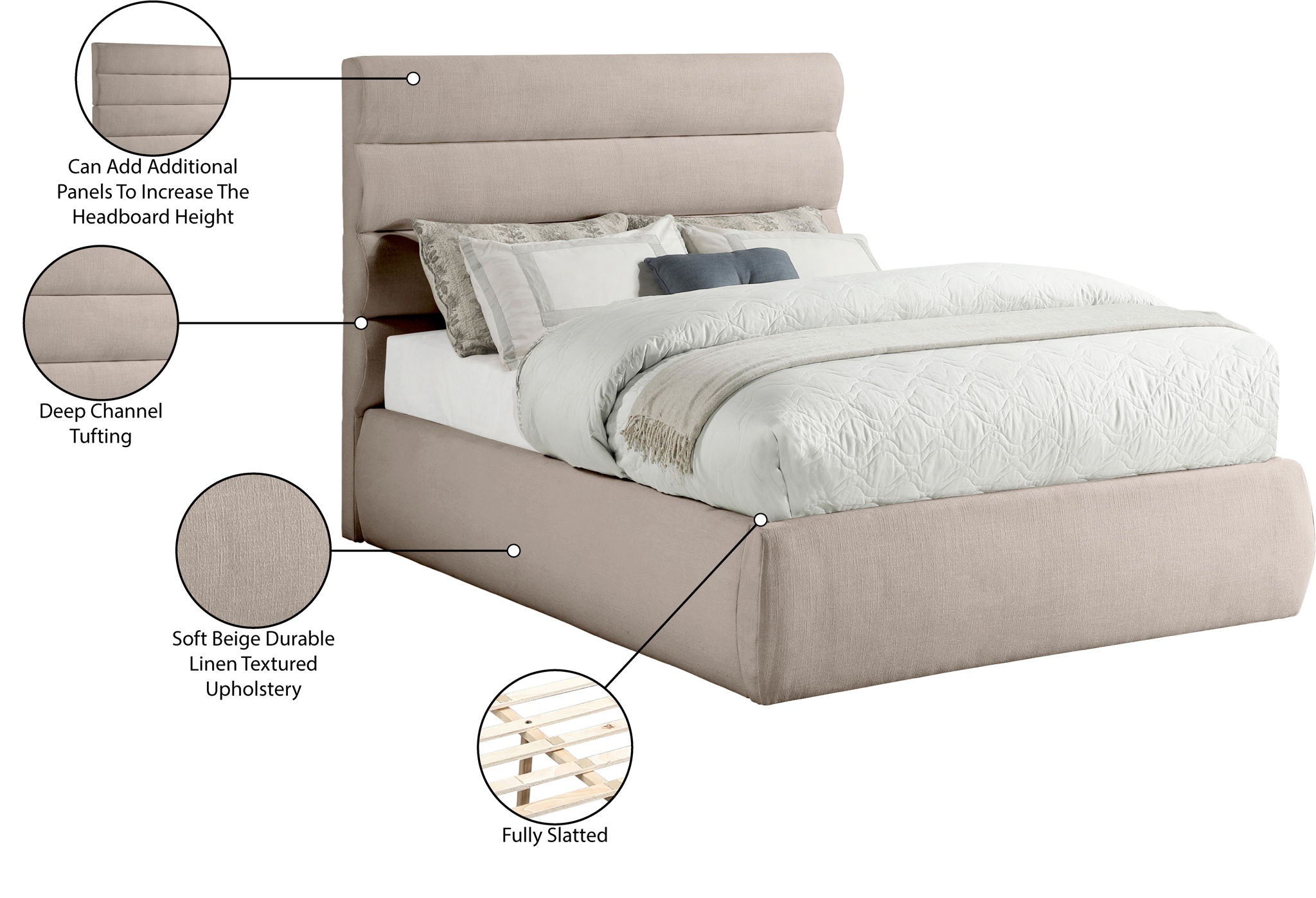 Adam - Linen Fabric Bed With 52" Headboard