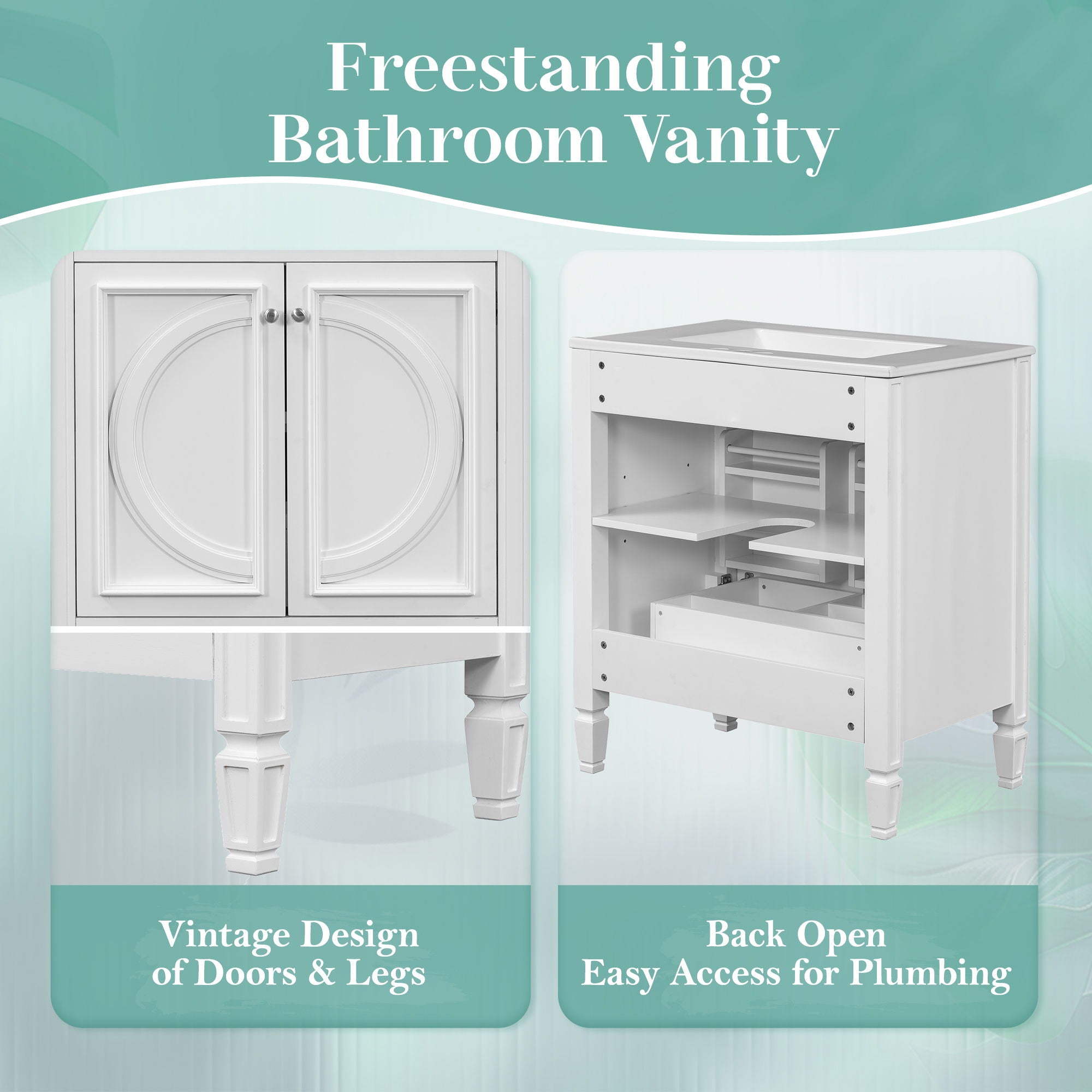 Bathroom Vanity With Sink With 2 Doors And Adjustable Shelf