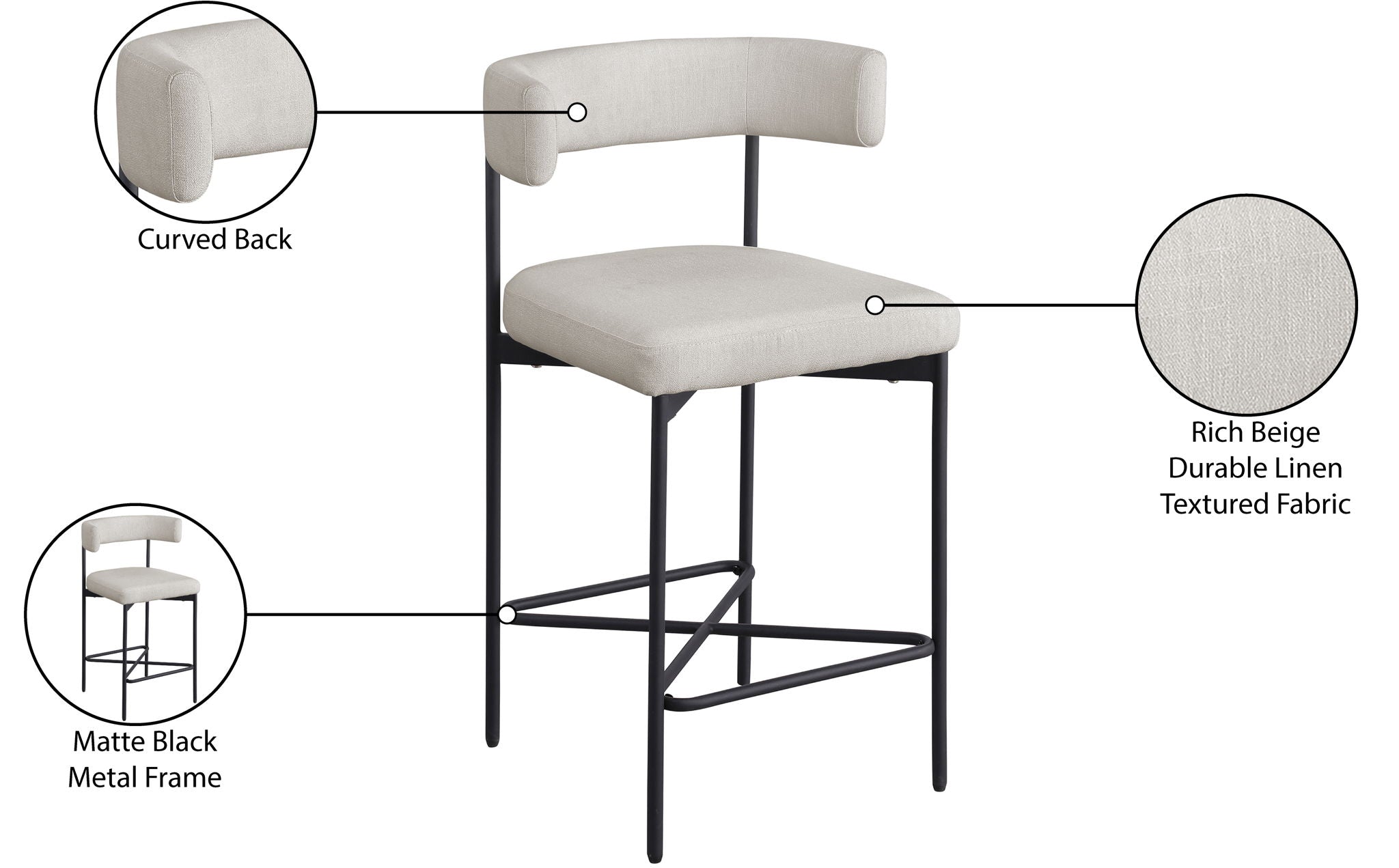 Rivage - Durable Stool With Black Frame (Set of 2)