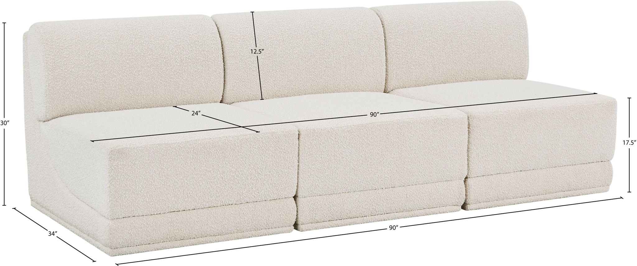 Ollie - 3 Seat Armless Modular Sofa