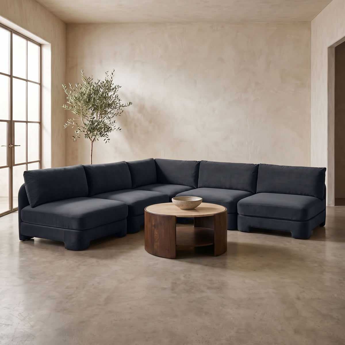 Hammond - Velvet Performance Fabric Upholstered 5 Piece Armless Sectional