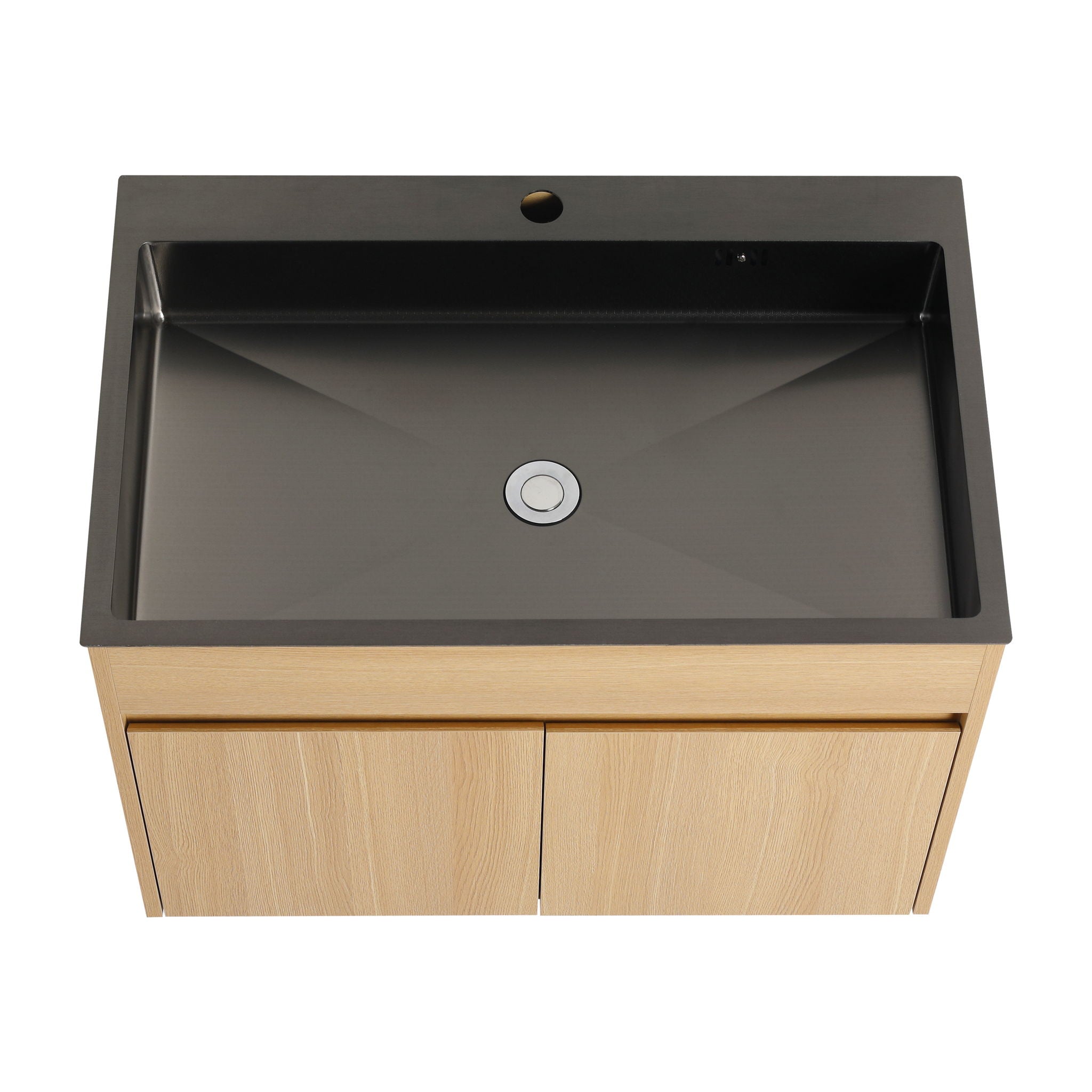 28" Wall Mounted Bathroom Vanity With Stainless Steel Sink, Soft Close Doors - Oak