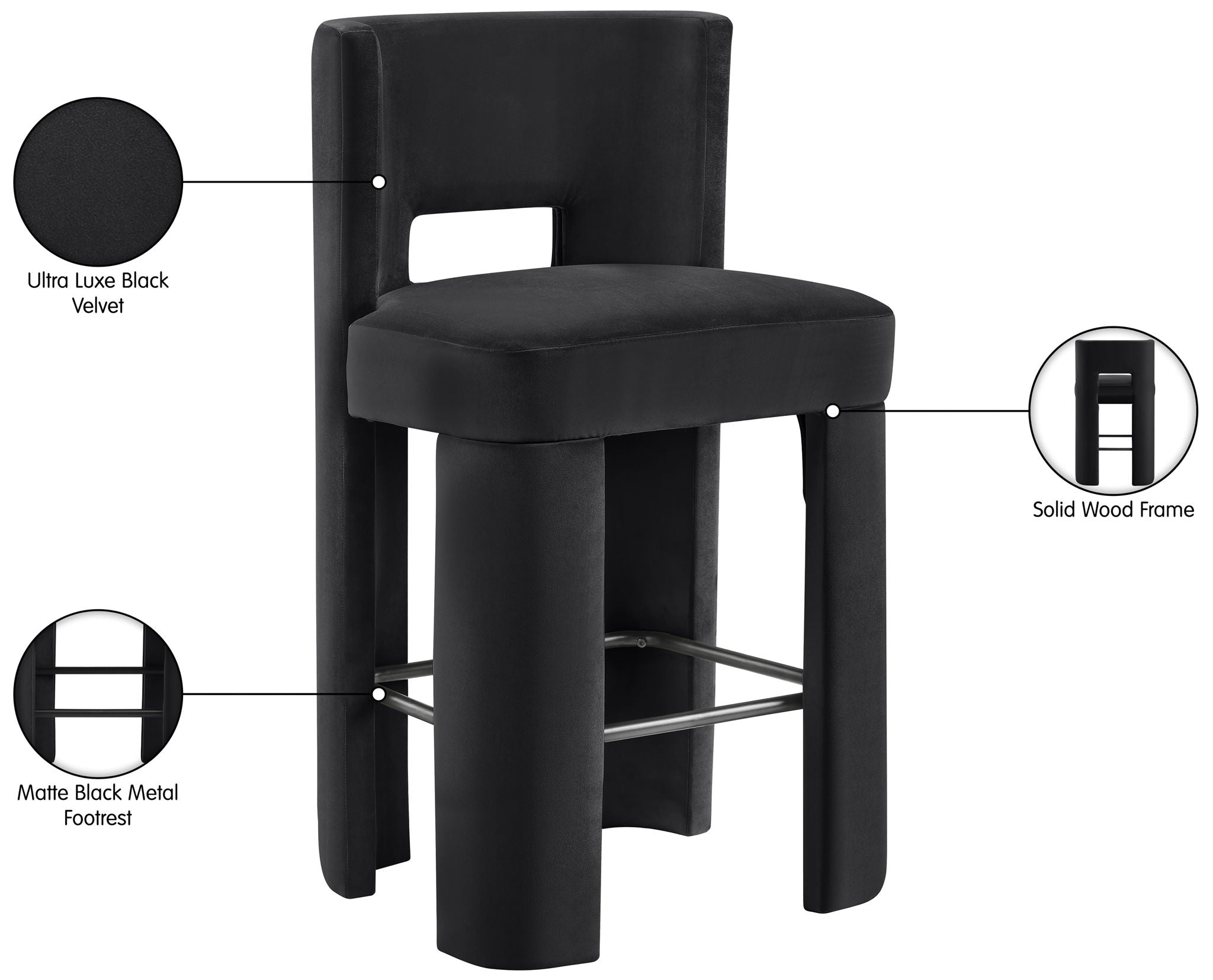 Zuno - Velvet Performance Fabric Upholstered Bar Stool (Set of 2)
