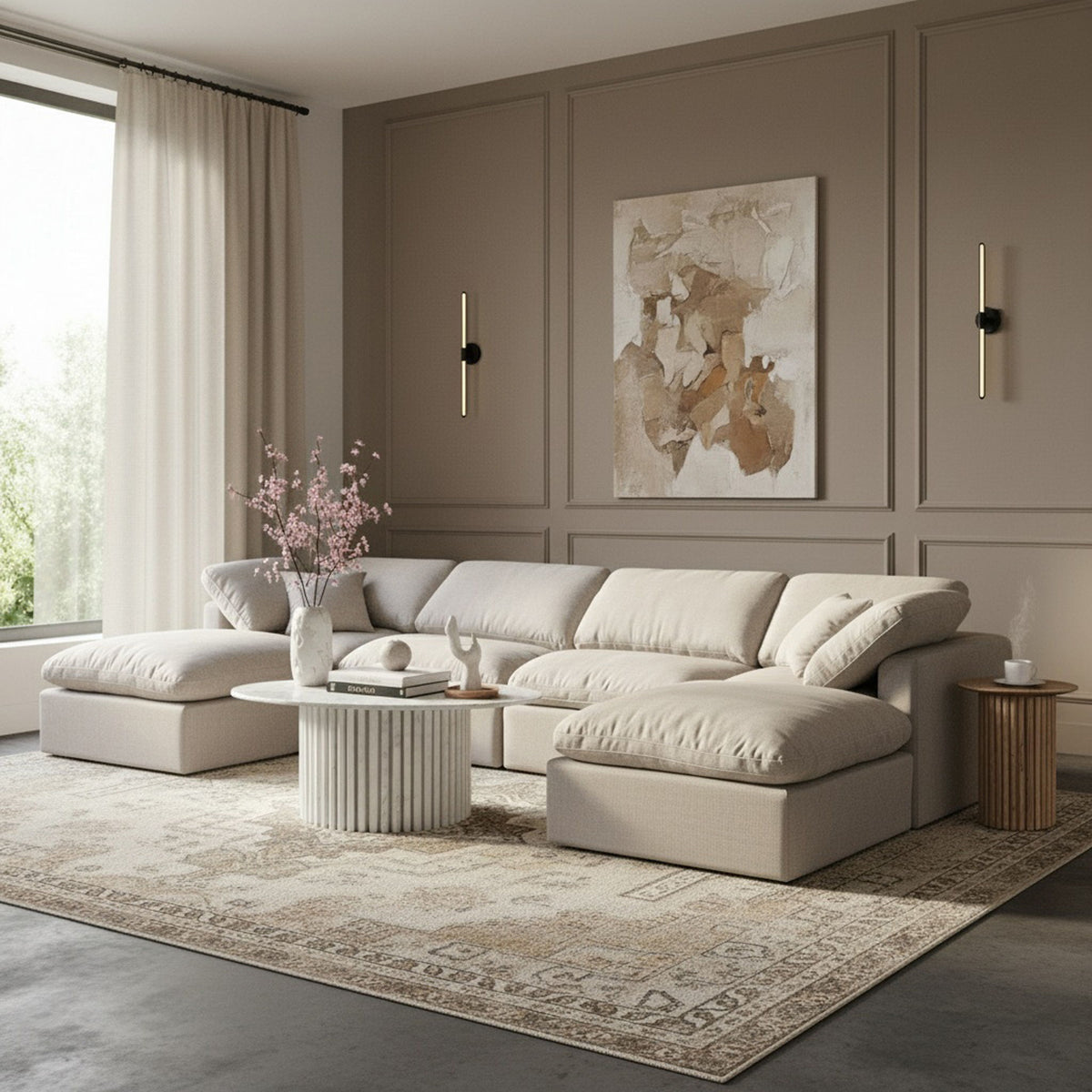 Indulge - Linen 6 Piece Modular Double Chaise Sectional