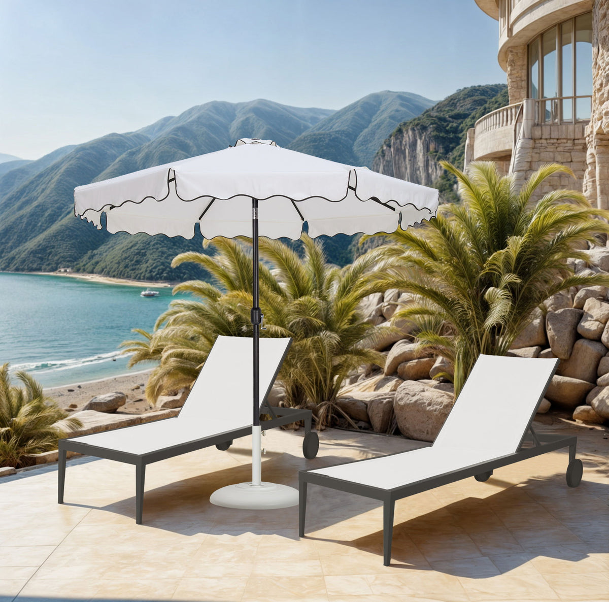 Amalfi - Patio Umbrella - White Base / Black Pole