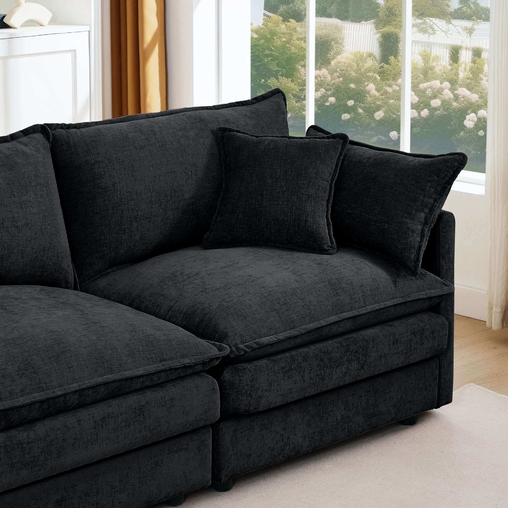 L Shaped Modular Sectional Sofa With Movable Ottoman, 3 Seater Comfortable Seating