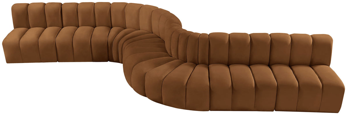 Arc - Velvet 8 Piece Curved Modular Sofa - Saddle