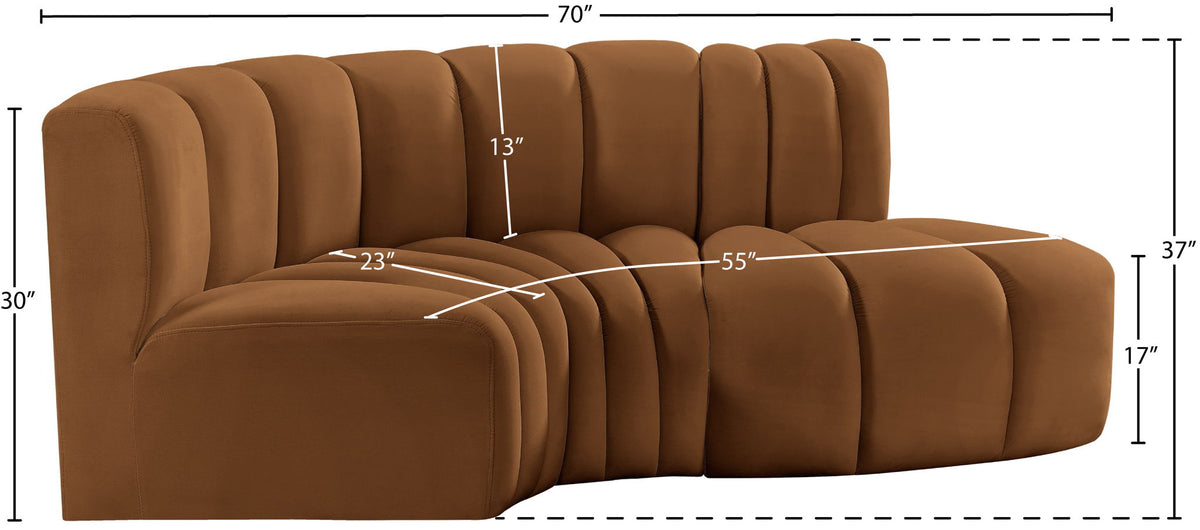 Arc - Velvet 3 Piece Modular L-Shaped Sofa - Saddle