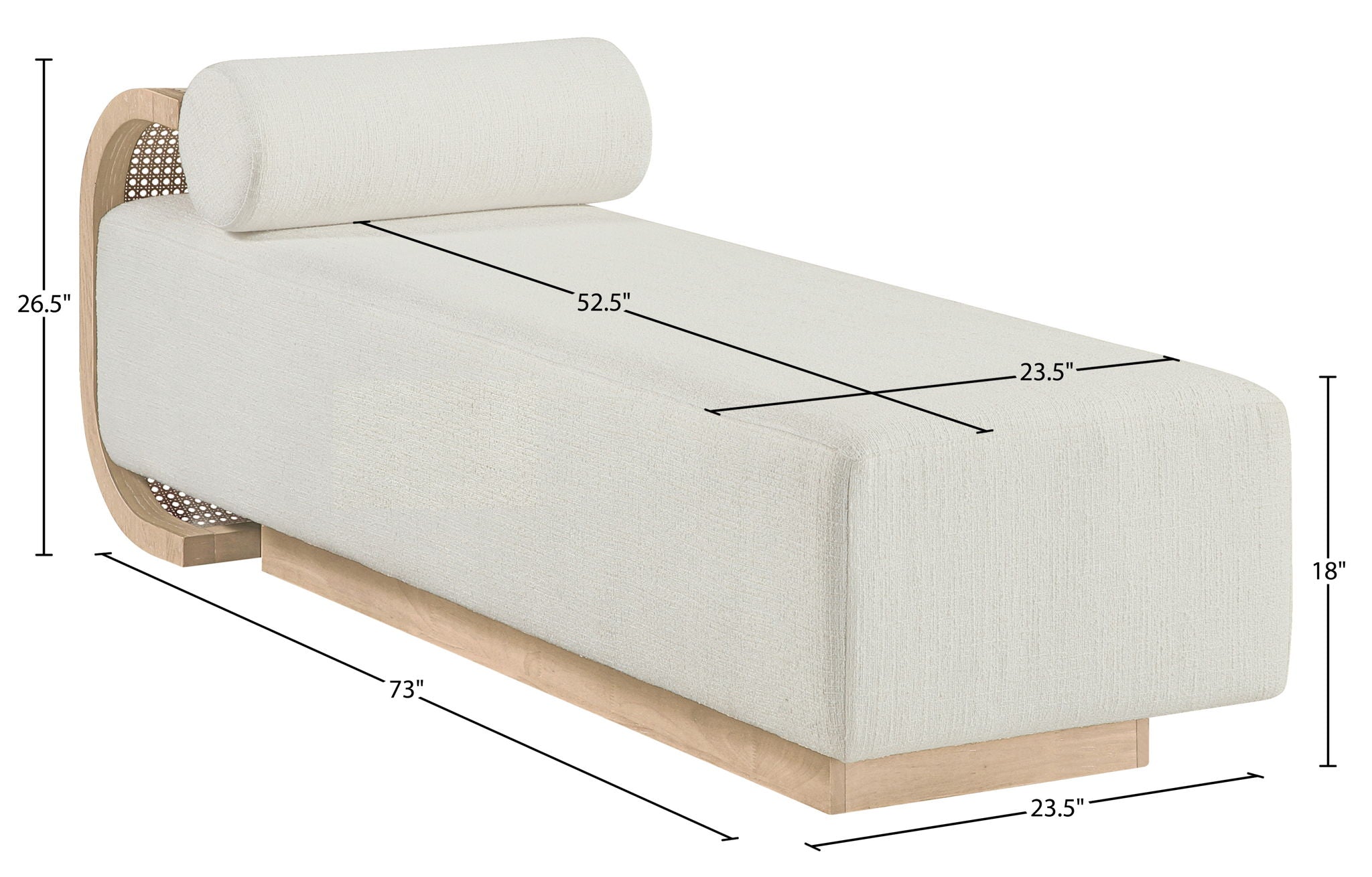 Zephyr - Linen Textured Fabric Upholstered Chaise - Painted Natural Base