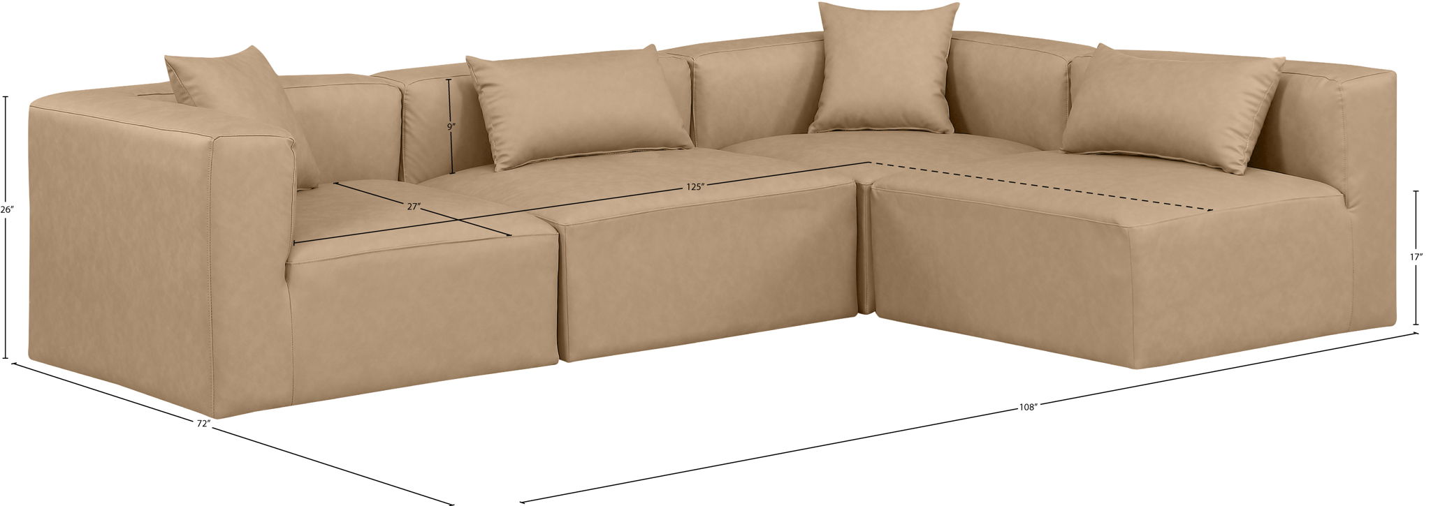 Cube - 4 Piece Modular Corner Sectional - Tan